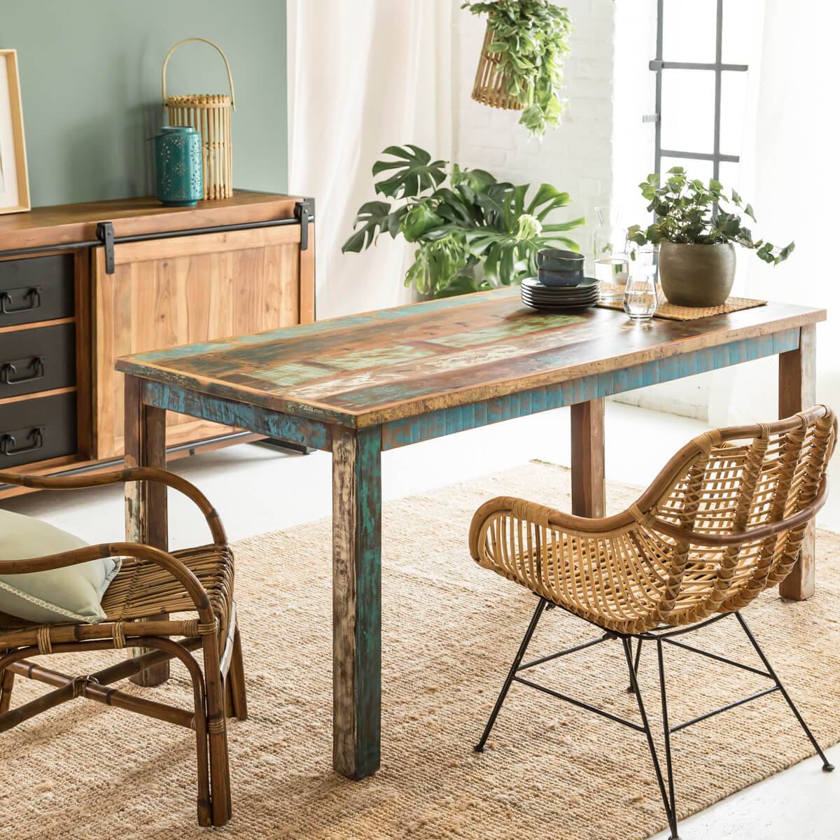 Table à manger en bois massif ETHNIK multicolore, MADE IN MEUBLES