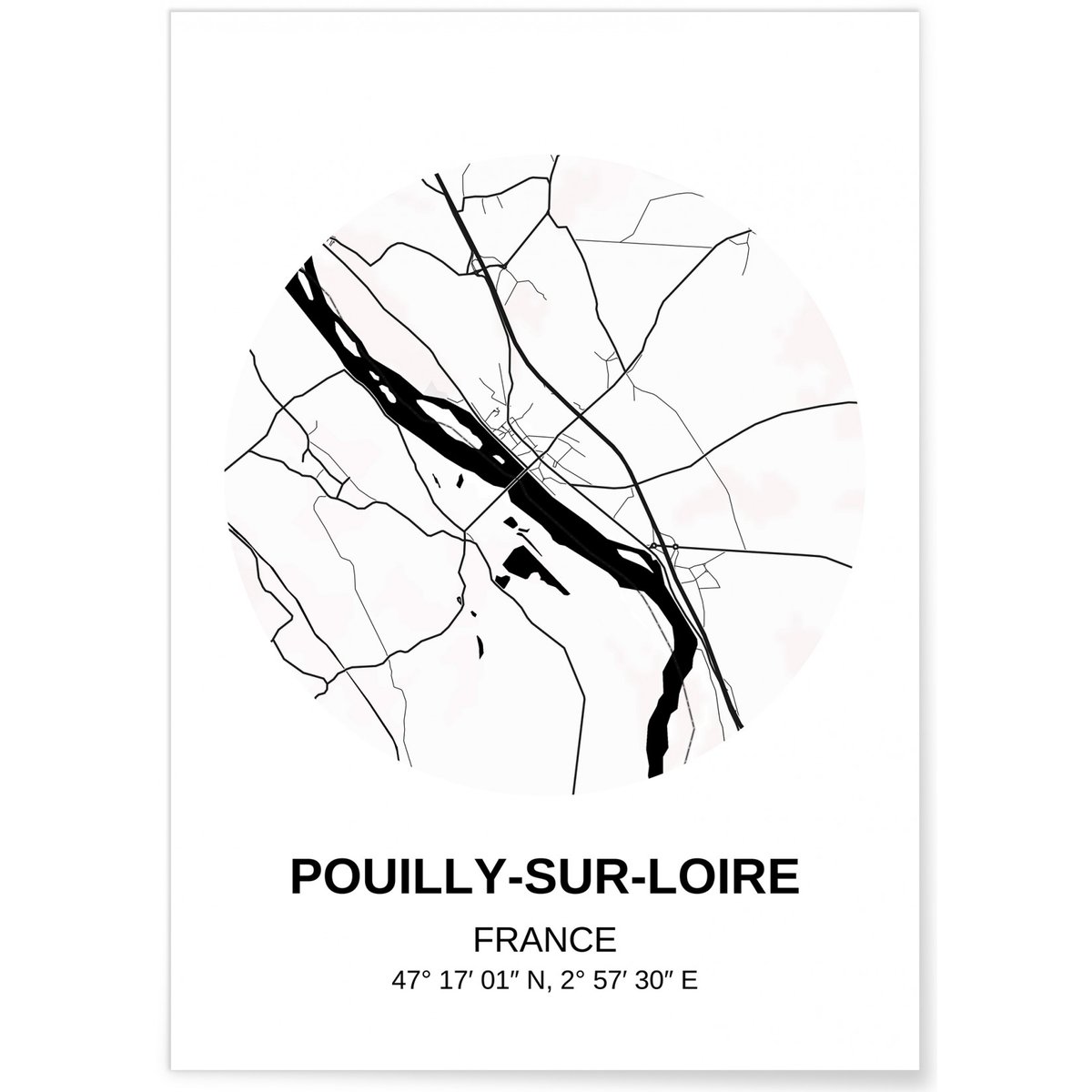 Affiche Carte Pouilly-sur-Loire blanc, L'AFFICHERIE