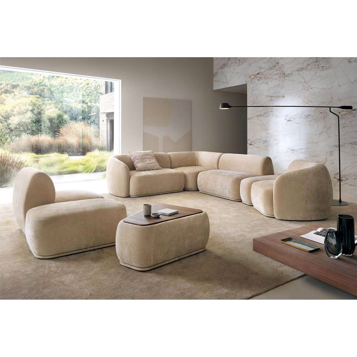 Pouf module triangulaire BOMMO beige chenille, RECOLLECTION