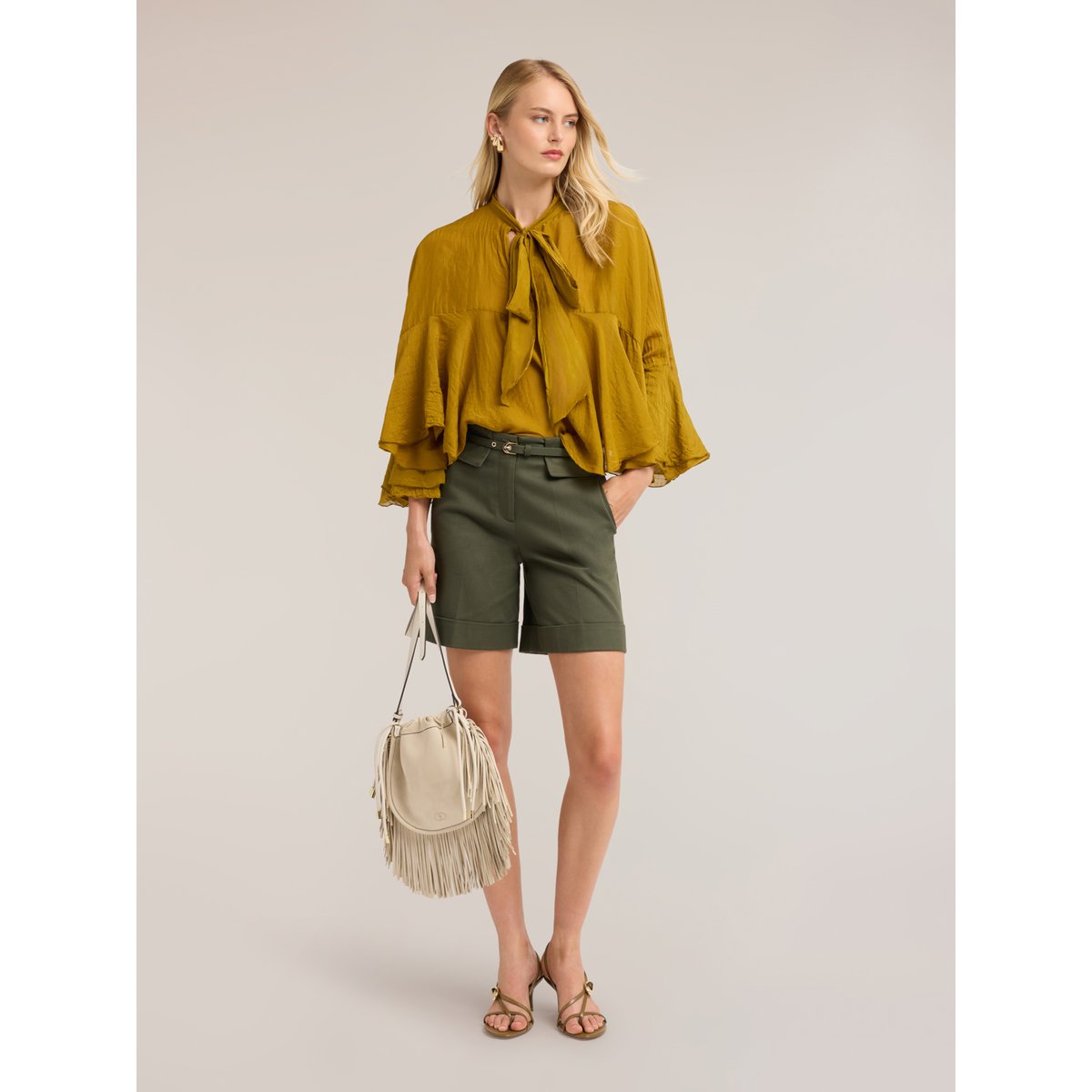 Blouse oversize en soie mélangée jaune, MOTIVI