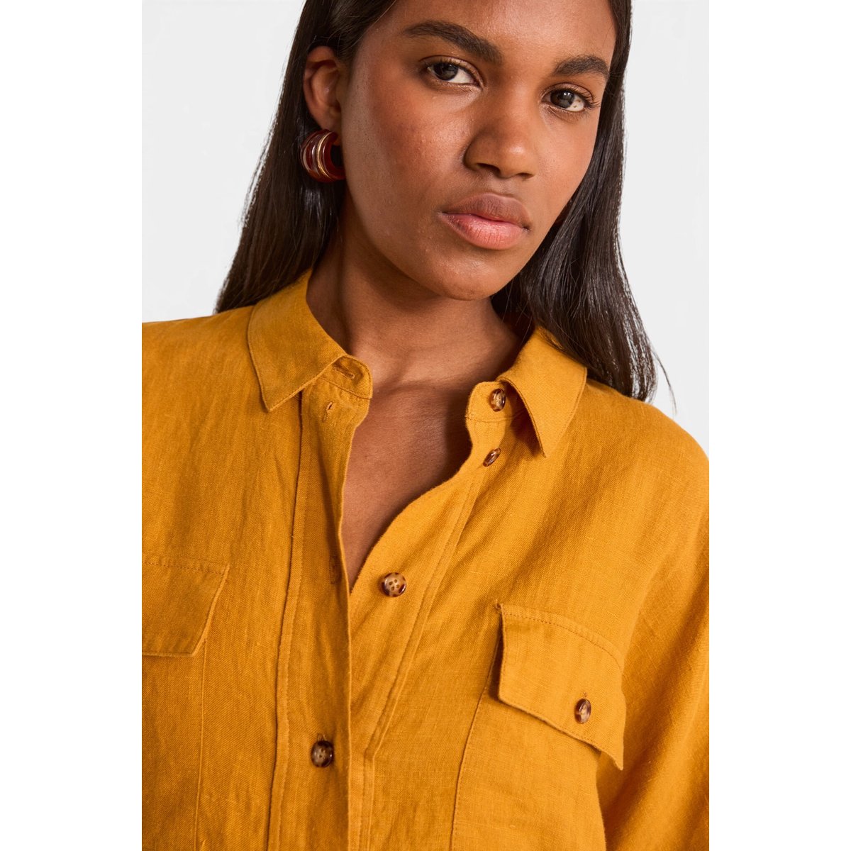 Robe chemise droite en lin LAYA ocre, Maison 123
