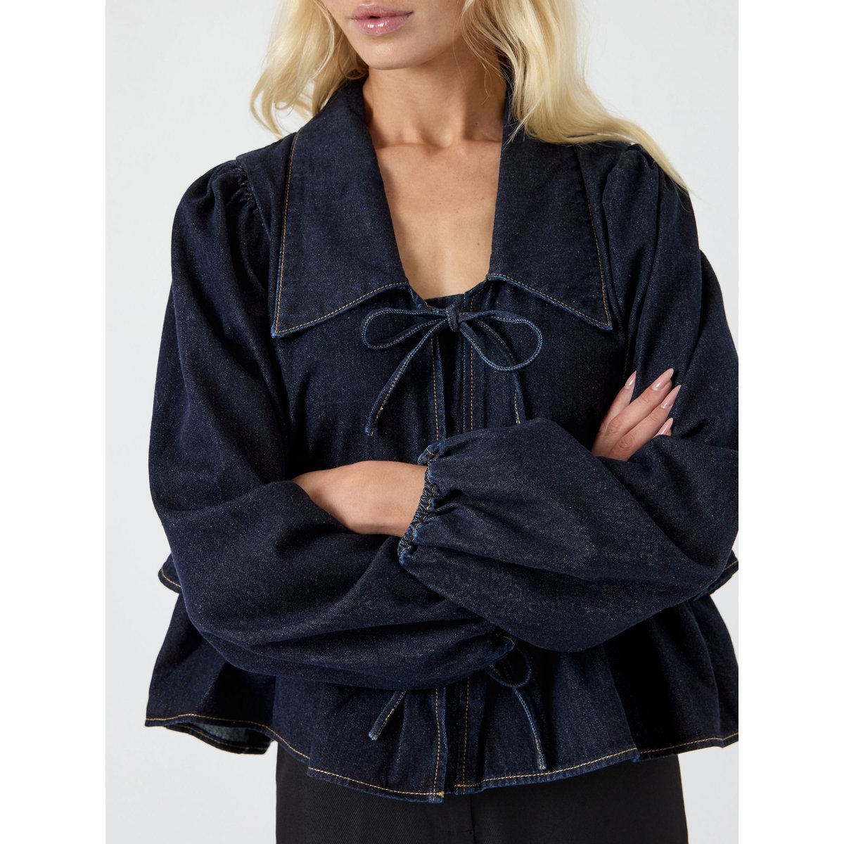 Top dark blue denim, YAS