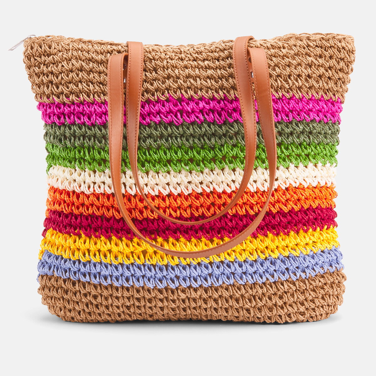 Sac shopper en maille, Kiki beige/multicolore, PIECES
