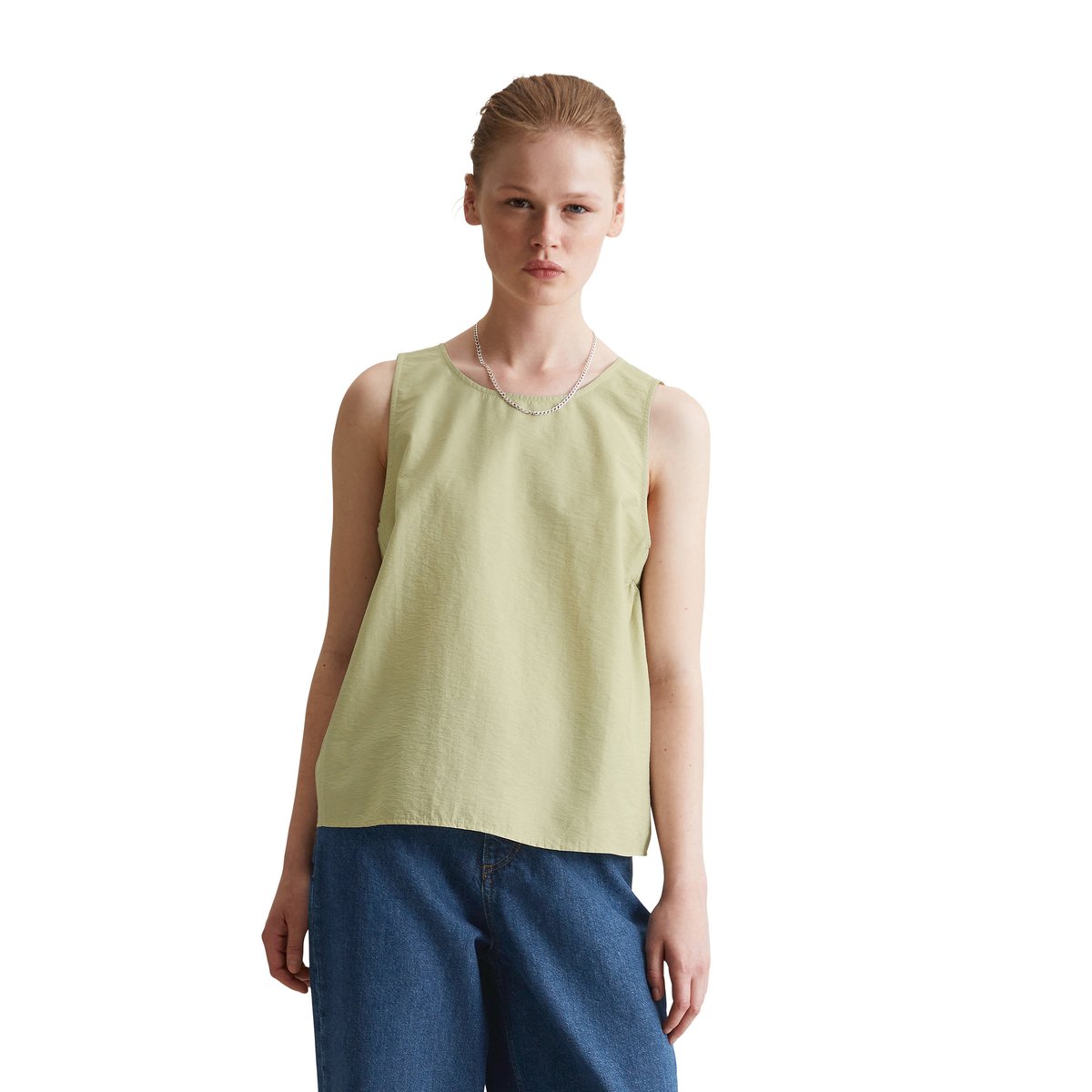 Top chemisier regular cropped en mélange de coton organique vert, MARC O’POLO DENIM