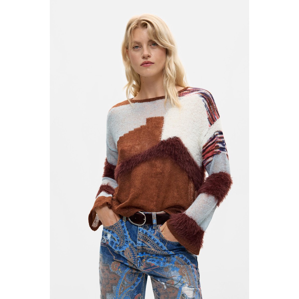 pull tricot combiné marron, DESIGUAL