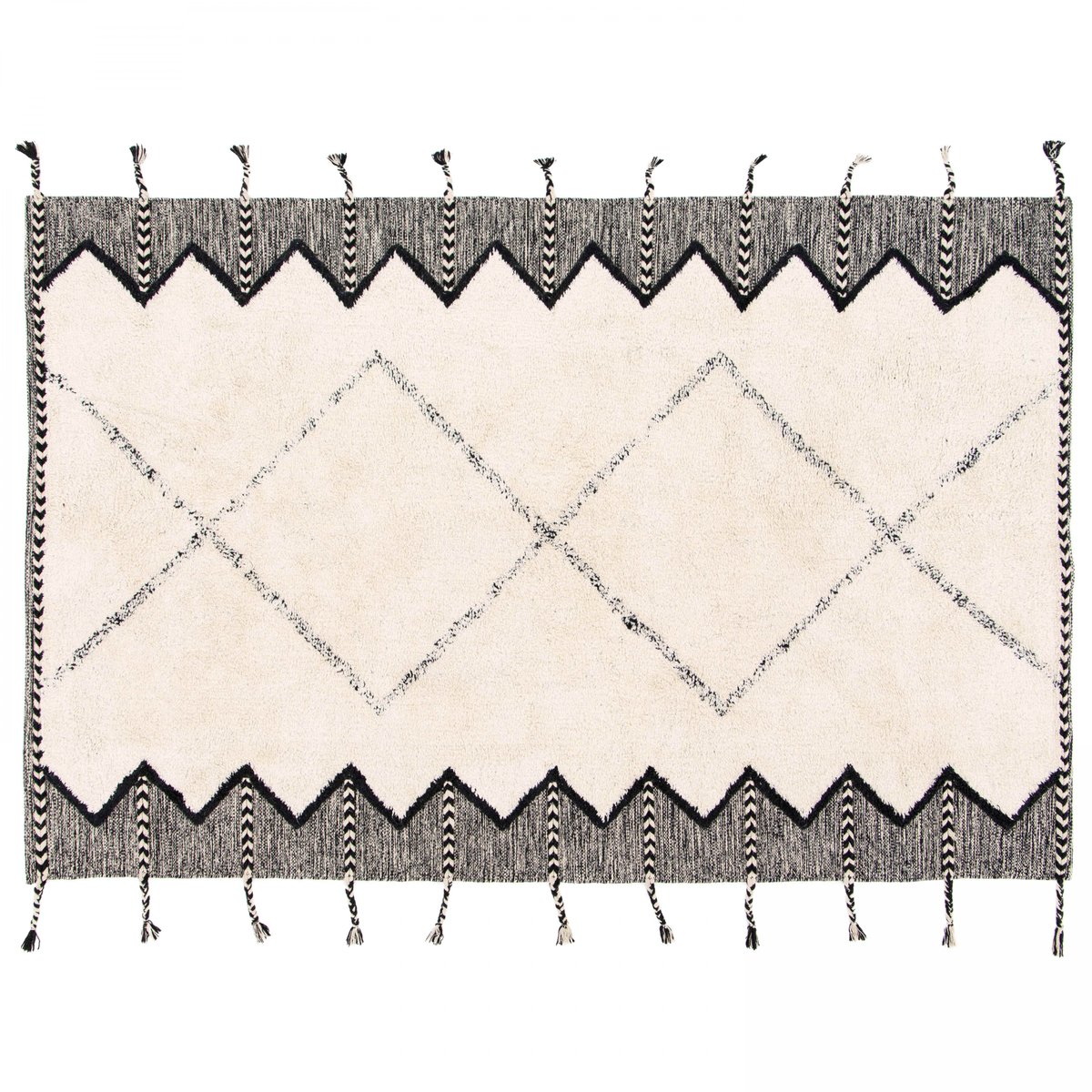 Tapis en coton tufté à franges KEYA blanc, OVIALA