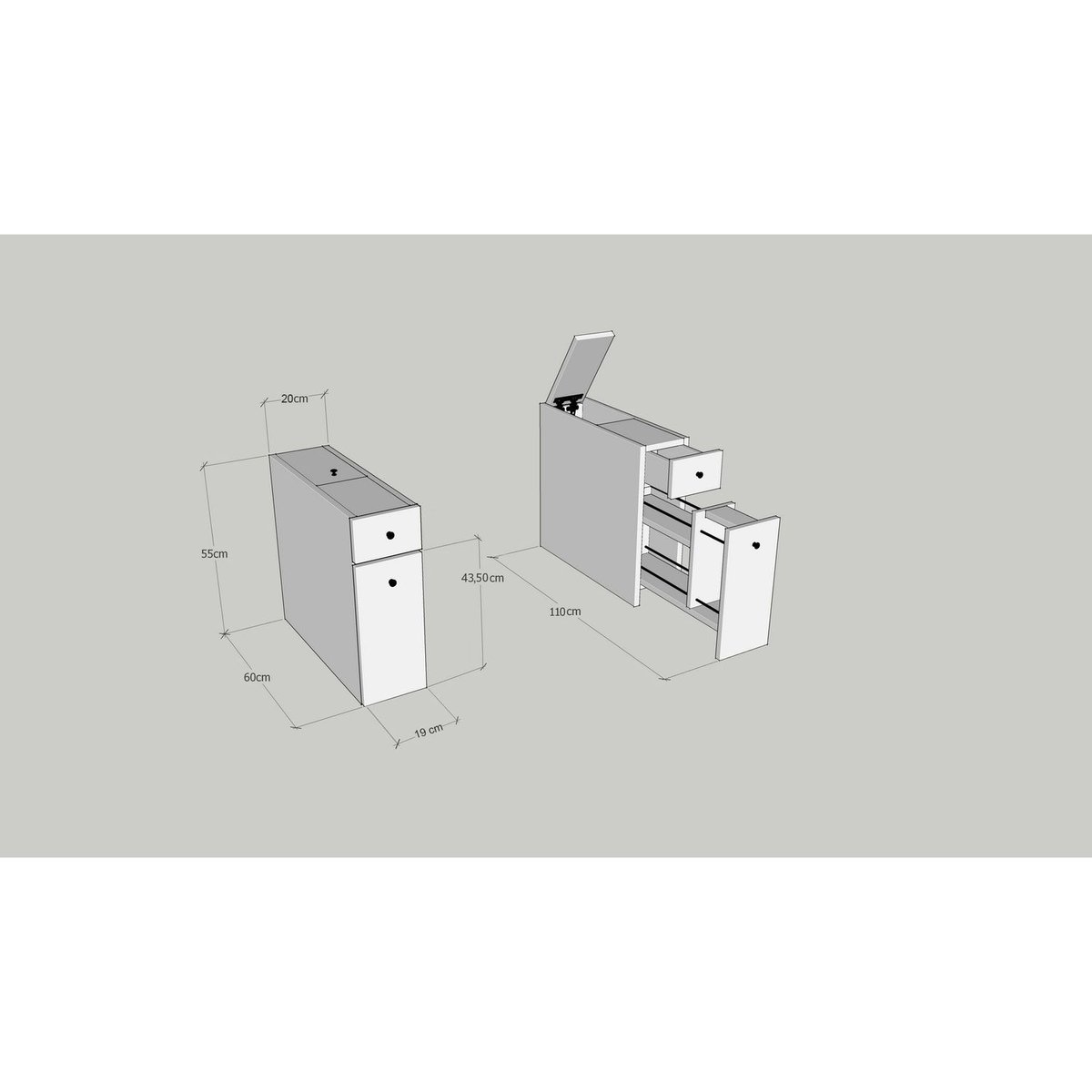 Rangement de salle de bain compact 2 tiroirs et une porte marron, TOILINUX