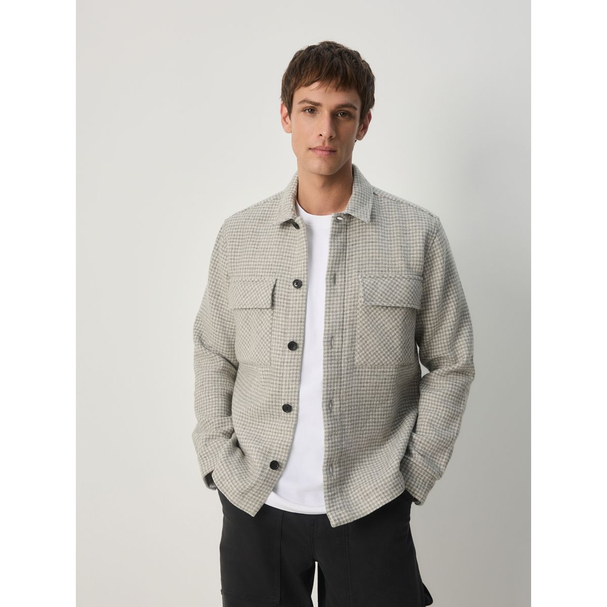 Veste-chemise à carreaux pied-de-poule gris, NEXT