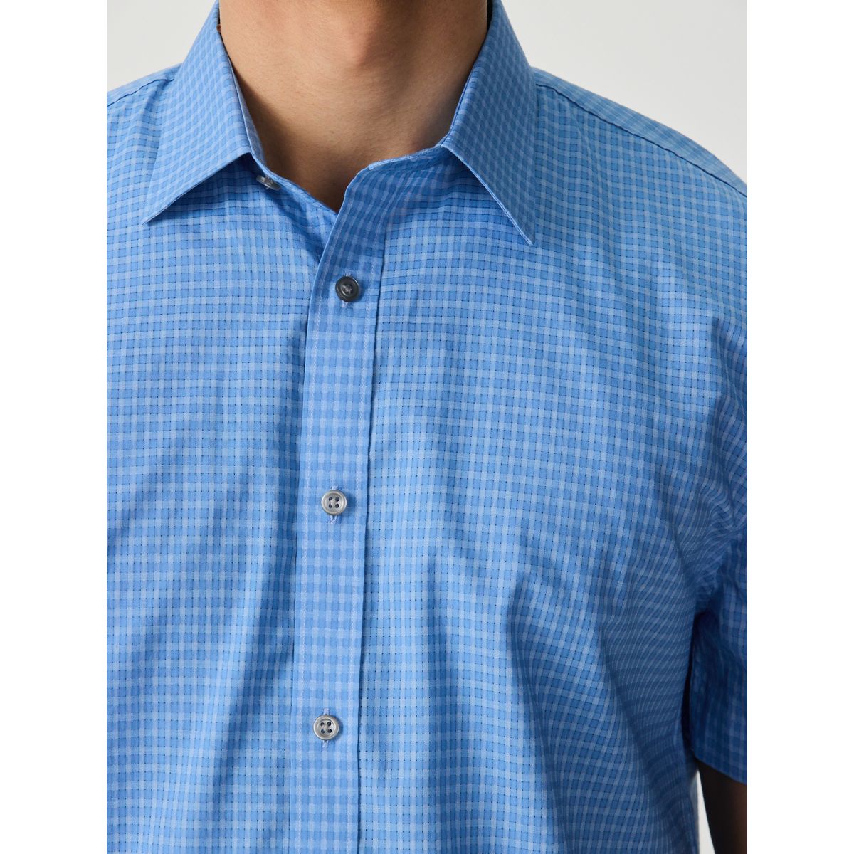 Chemise habillée à manches courtes en coton vichy bleu, NEXT