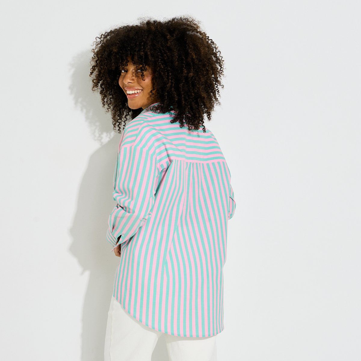 Chemise rayée broderie papaye rose, GRAIN DE MALICE