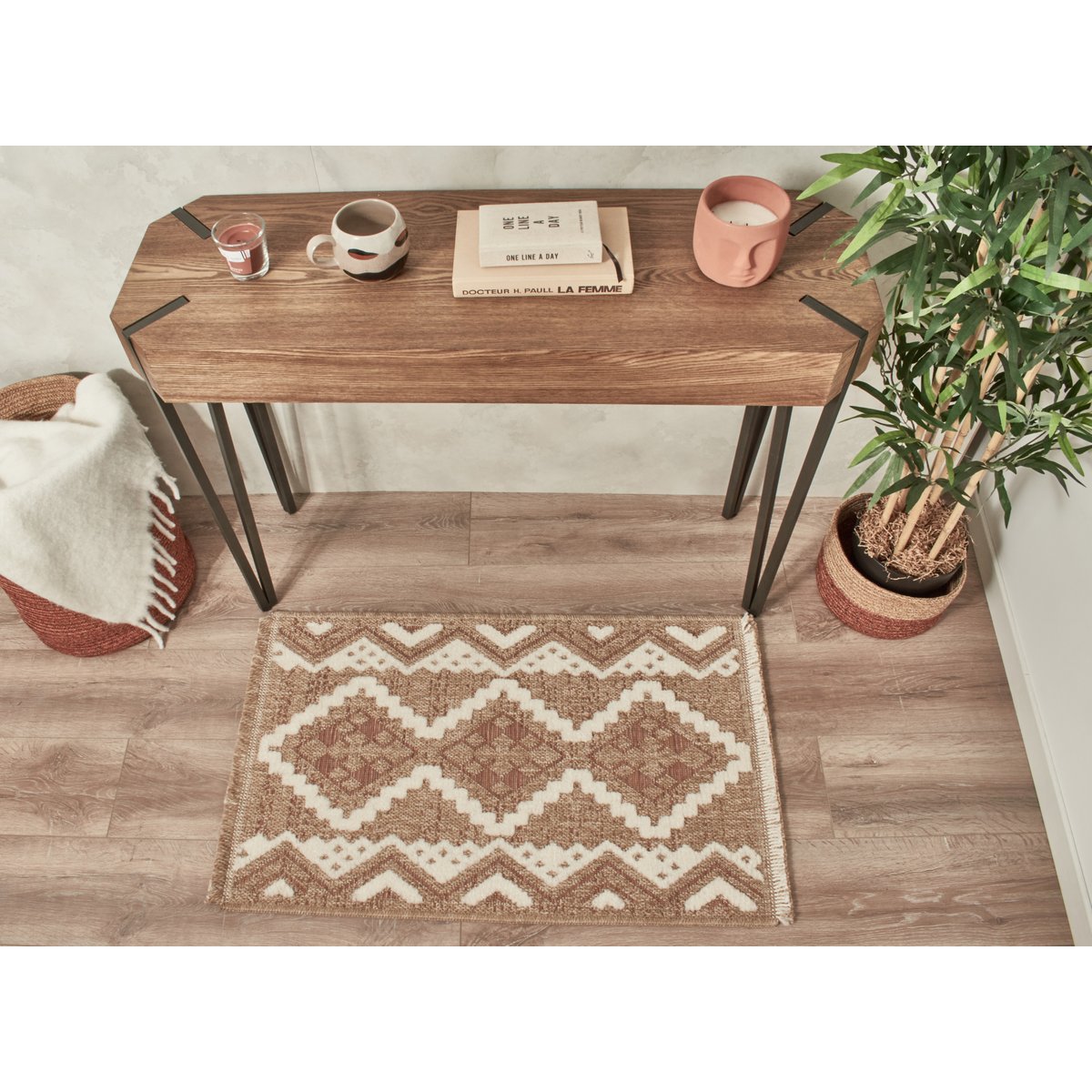 Tapis intérieur extérieur à motif ethnique TULUM terracotta, NAZAR RUGS