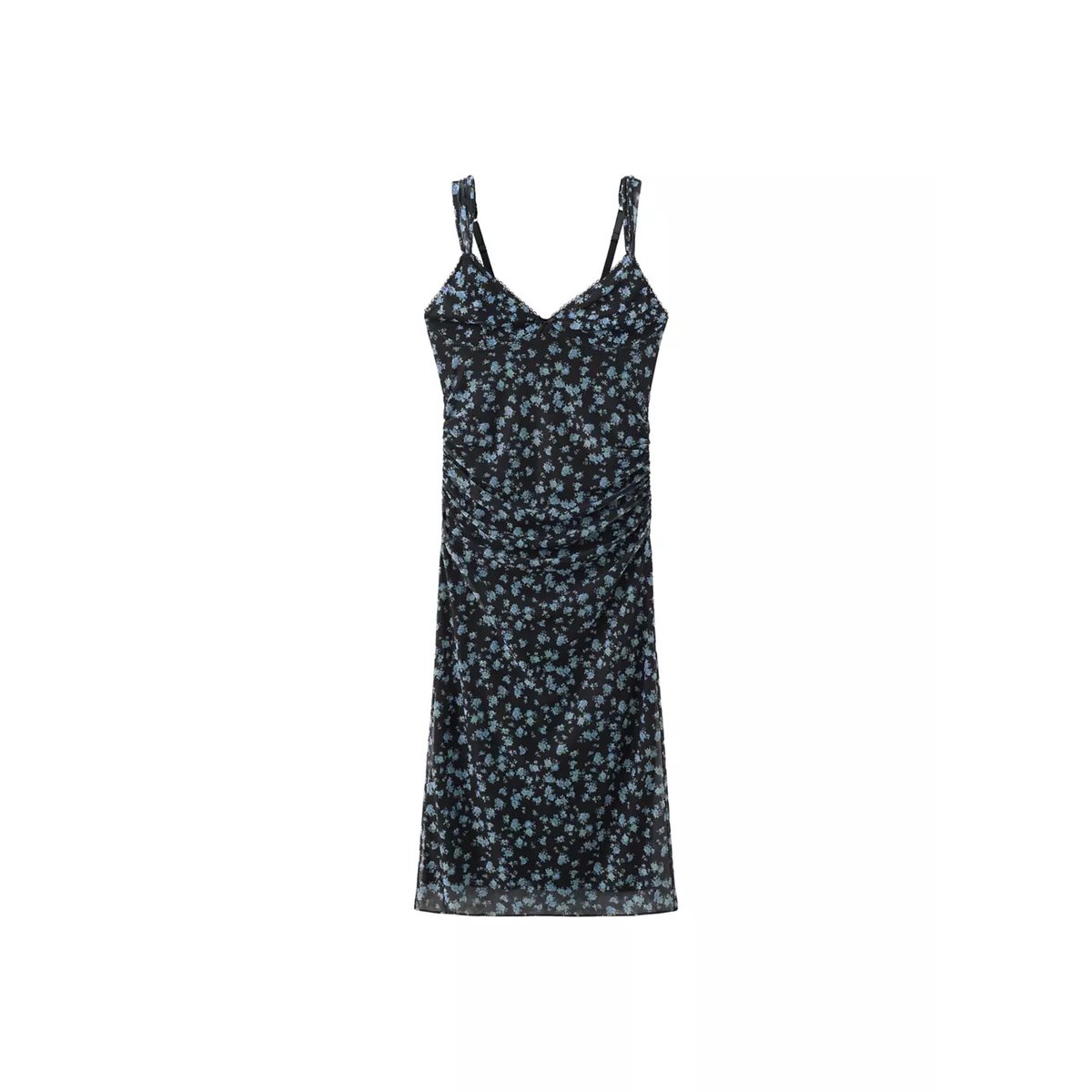 Robe tulle en imprimé fleuri noir, MANGO