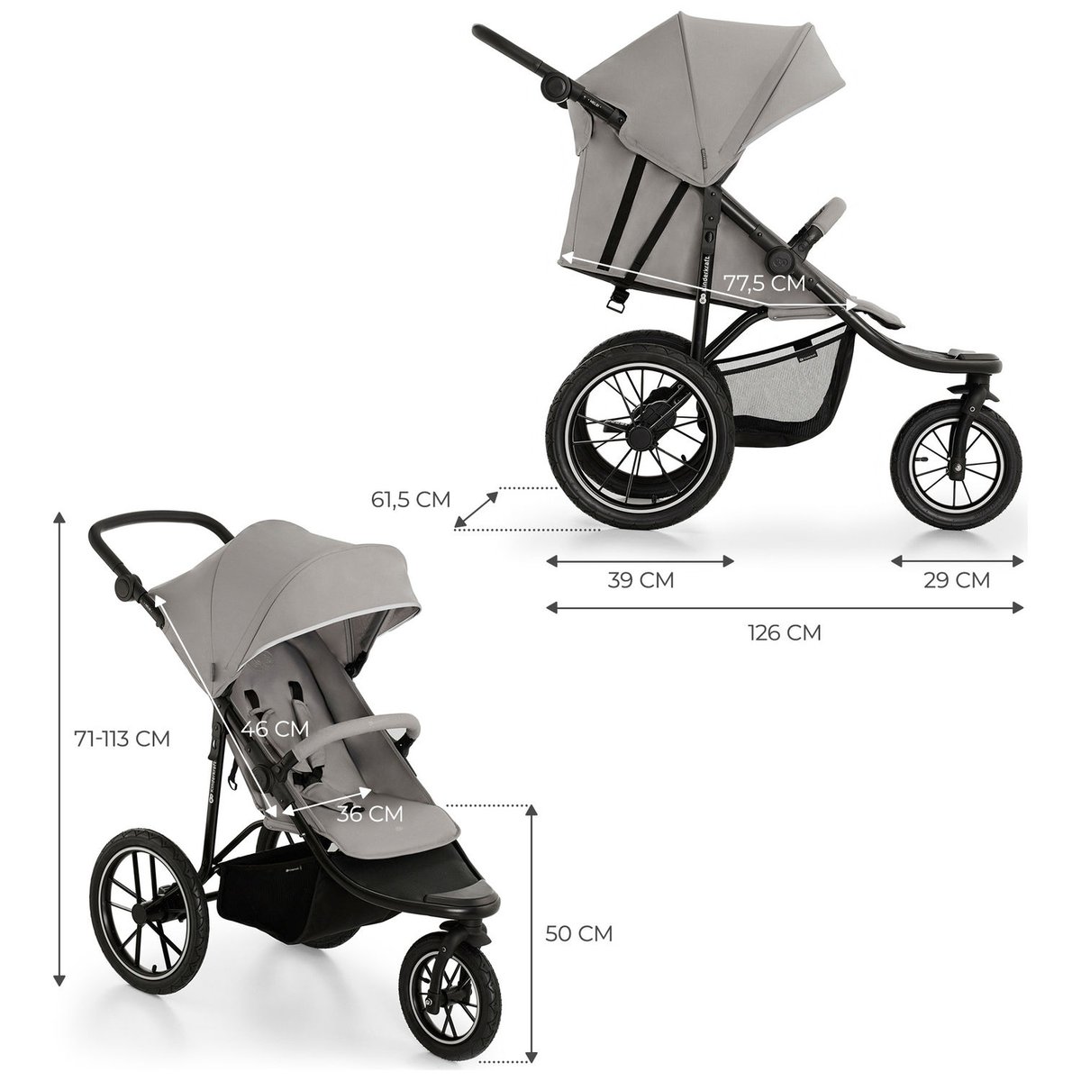 Poussette tout-terrain Helsi 2 gris, noir, KINDERKRAFT