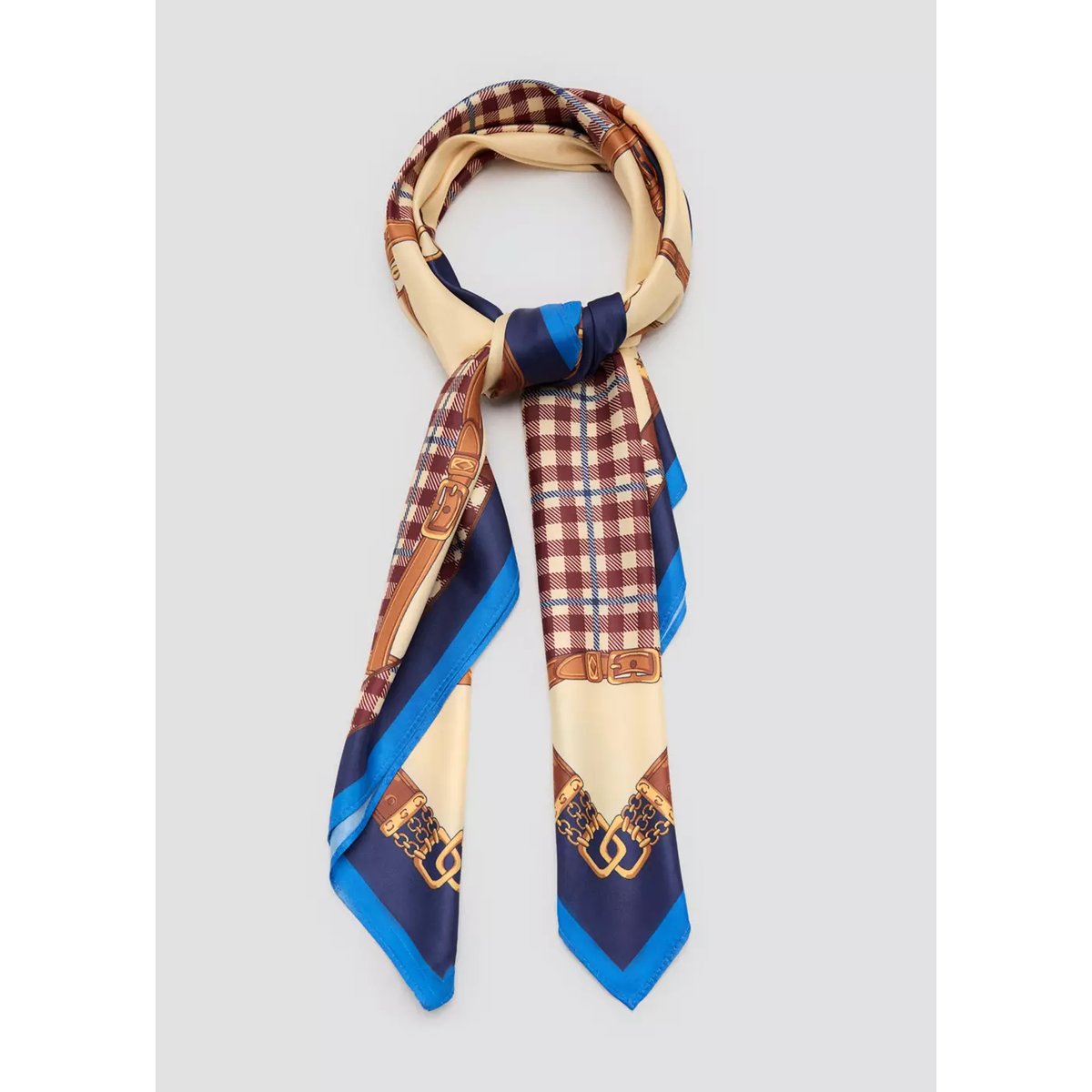 Foulard imprimé losanges bleu, MANGO