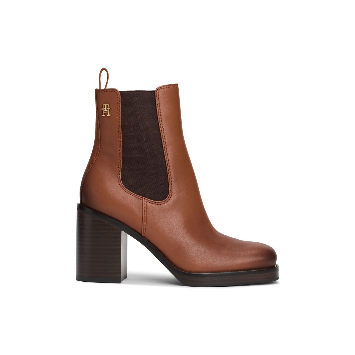 Bottines en cuir, bout carré cognac, TOMMY HILFIGER