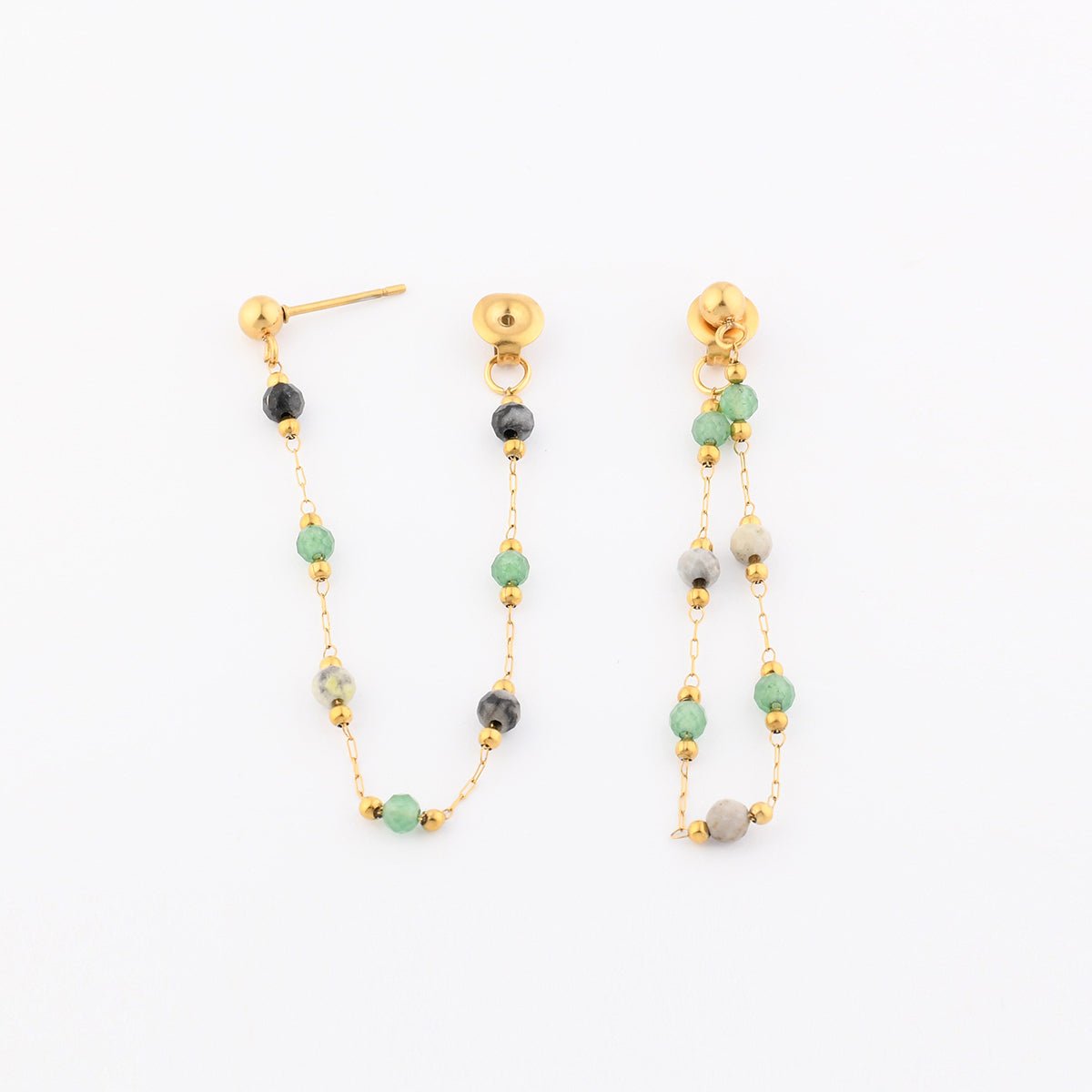 Boucles d'oreilles chaîne acier inoxydable et pierre vert, BALABOOSTE
