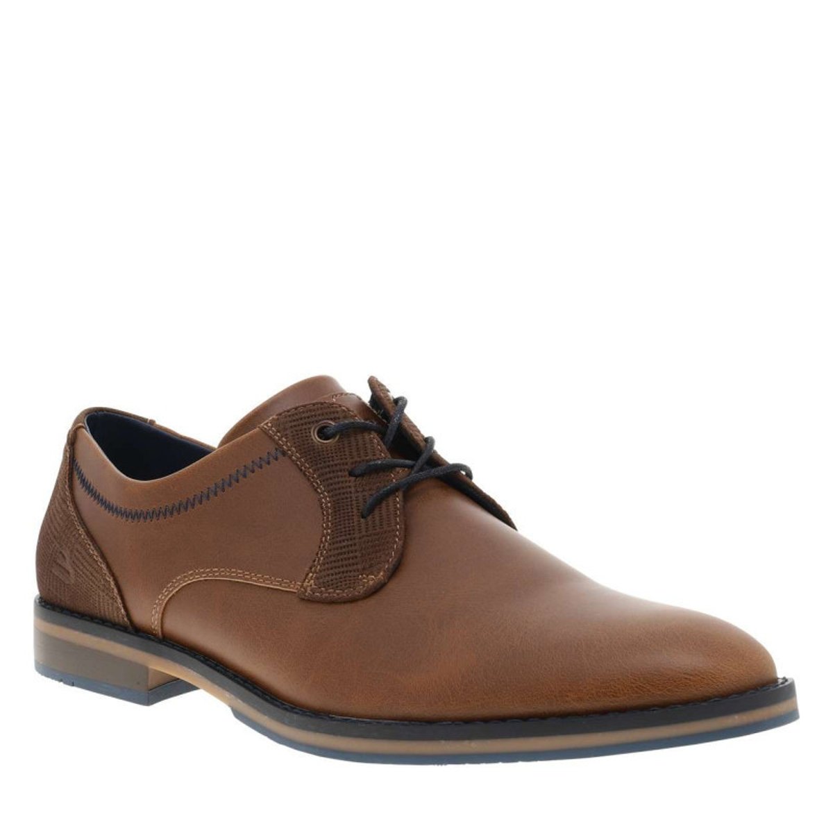 Derbies cognac à talon plat avec des lacets plats et des surpiqûres marine brun, BULLBOXER