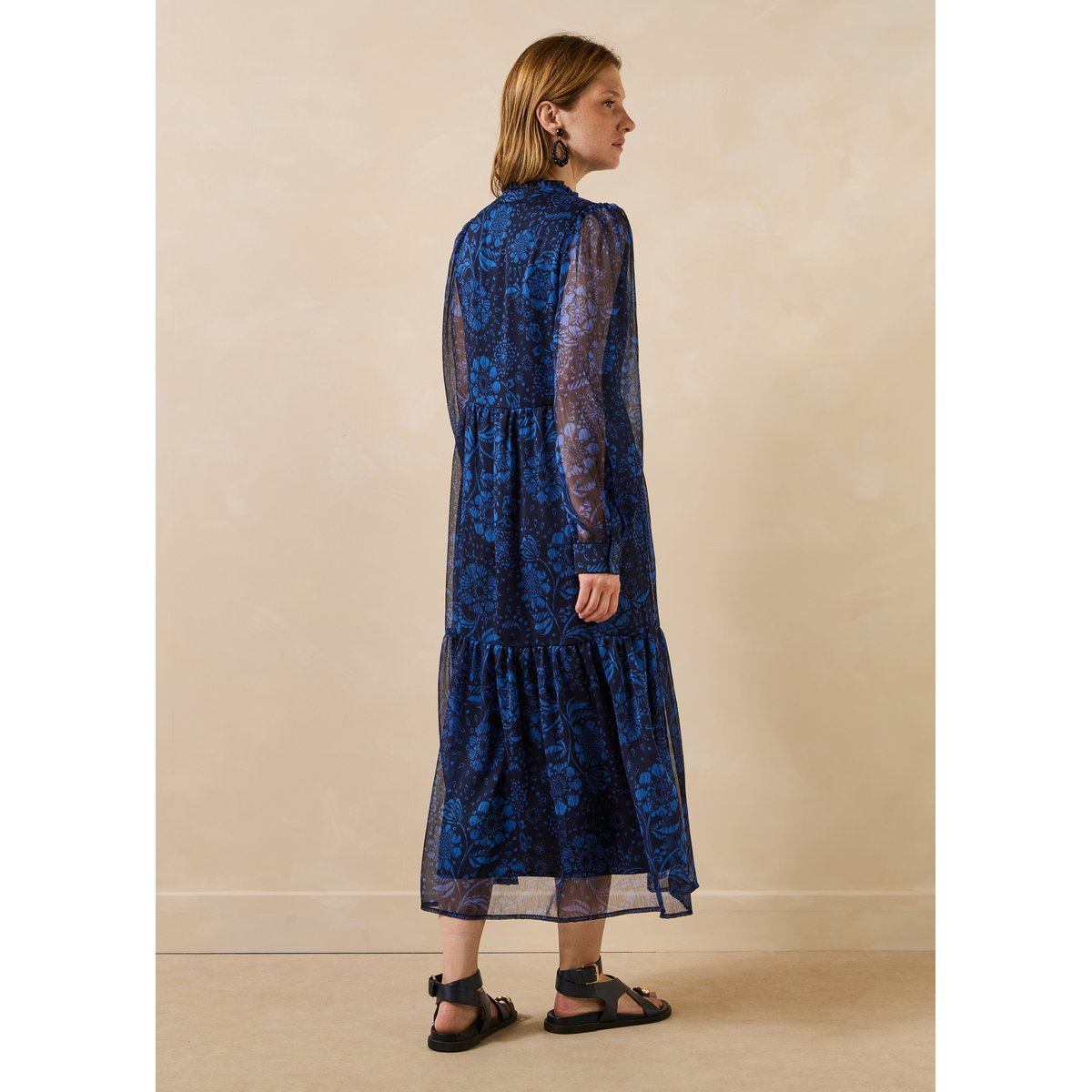 Robe longue à imprimé fleuri manches longues bleu, LA FEE MARABOUTEE