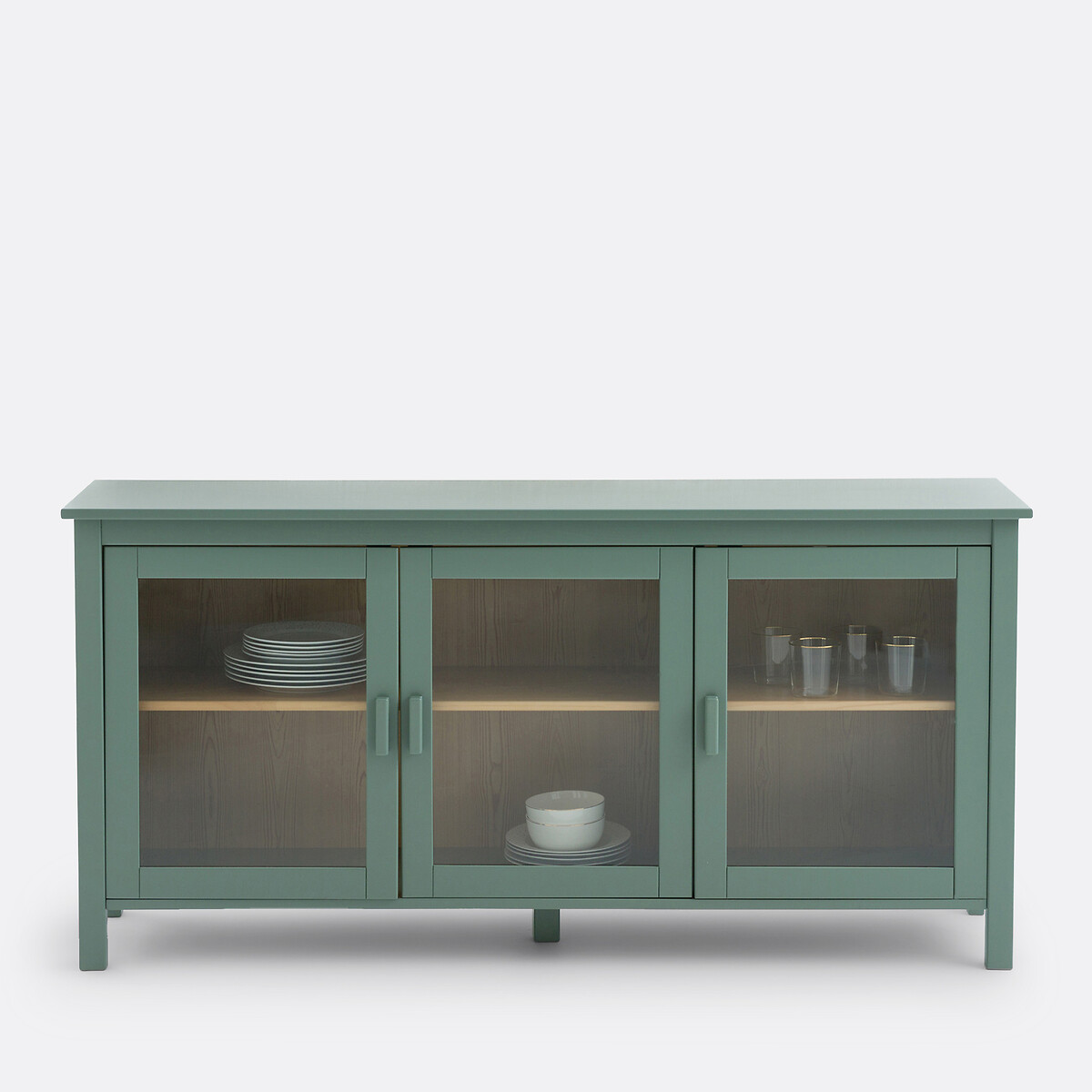 Vitrine basse 3 portes, en pin et MDF, longueur 160 cm, ALVINA vert eucalyptus, LA REDOUTE INTERIEURS