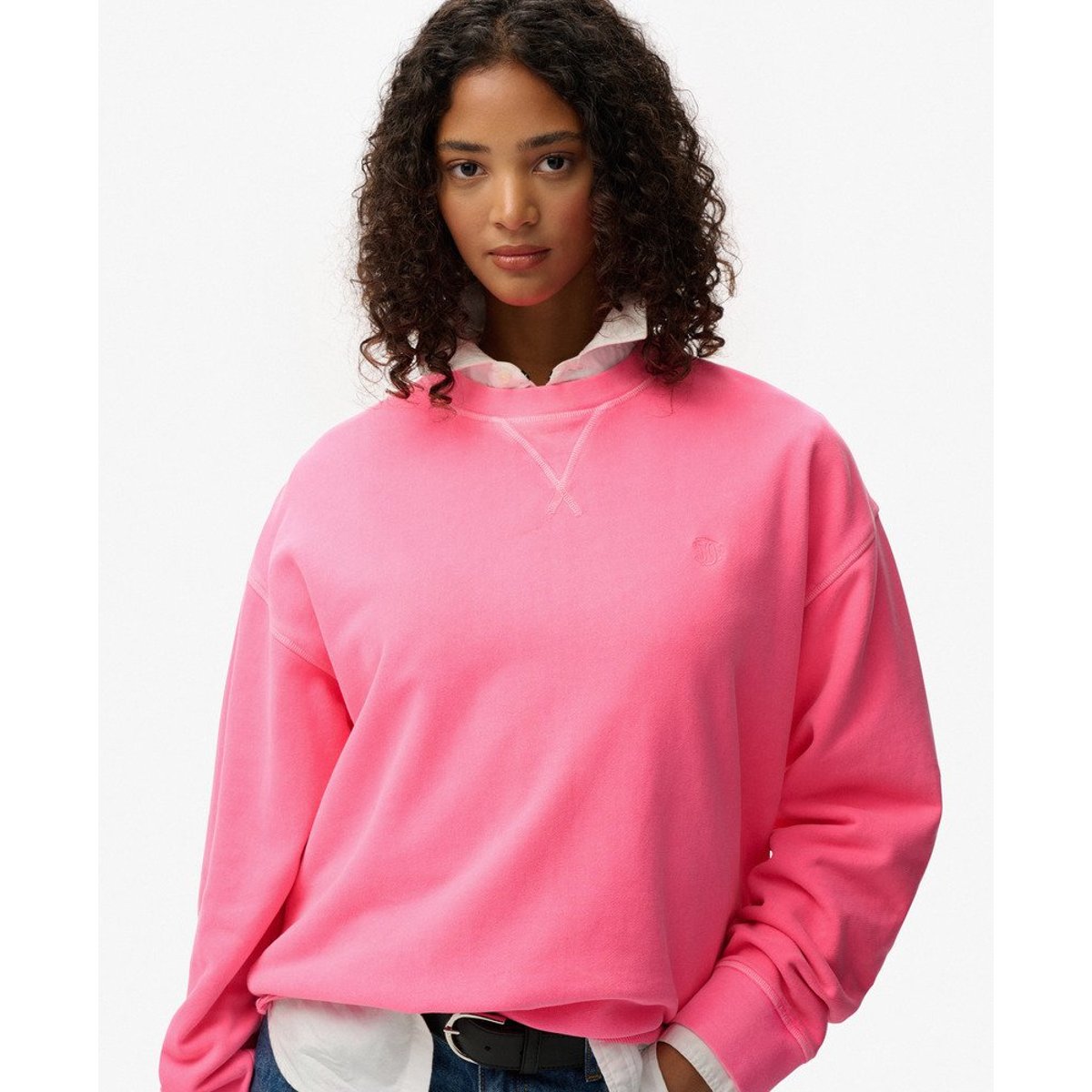 Sweatshirt Crew Studios rose fluo, SUPERDRY