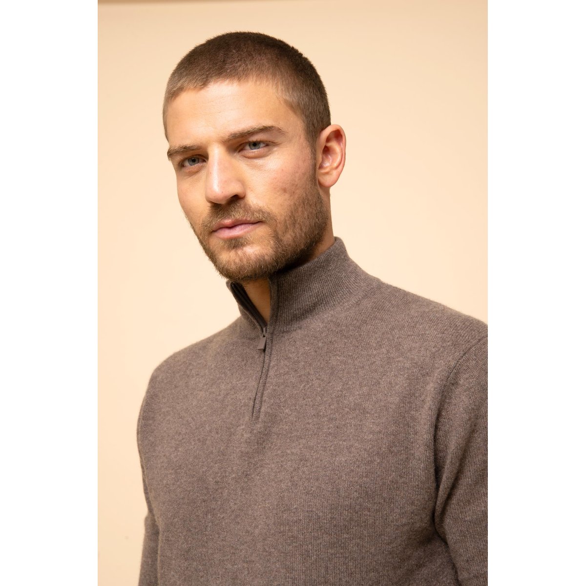 Pull Camionneur Taupe Chiné Bradley marron, JUST CASHMERE