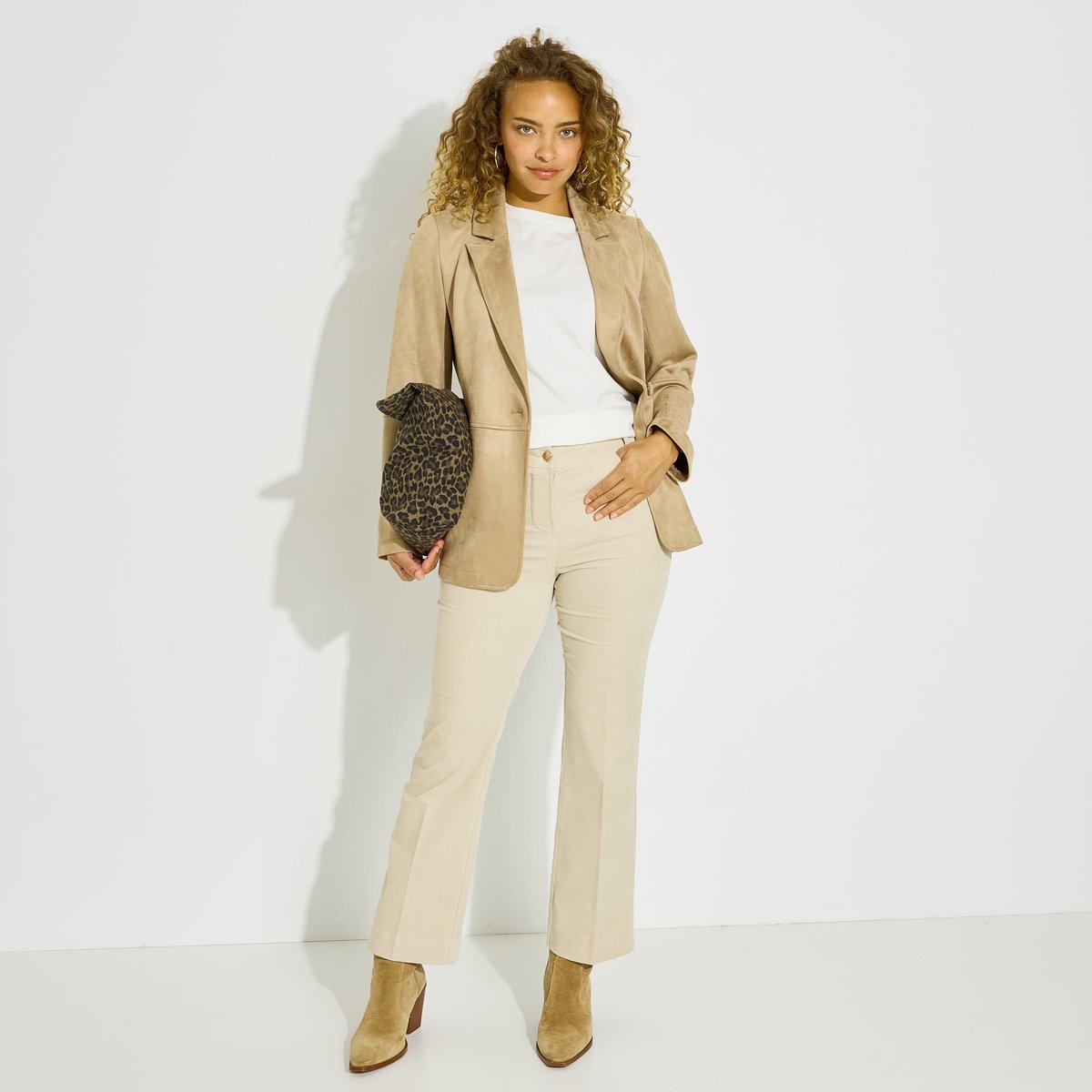 Pantalon droit velours raccourci beige, GRAIN DE MALICE