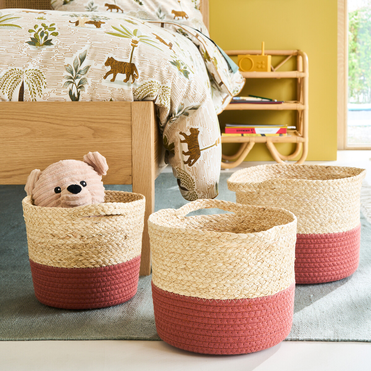 Lot de 3 paniers tressés avec base colorée, BUMBAY naturel/terracotta, LA REDOUTE INTERIEURS
