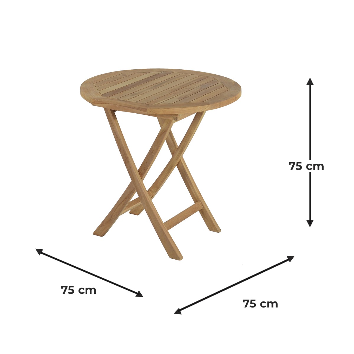 Table pliante ronde en teck massif Opio ø 75 cm naturel, TECK ATTITUDE