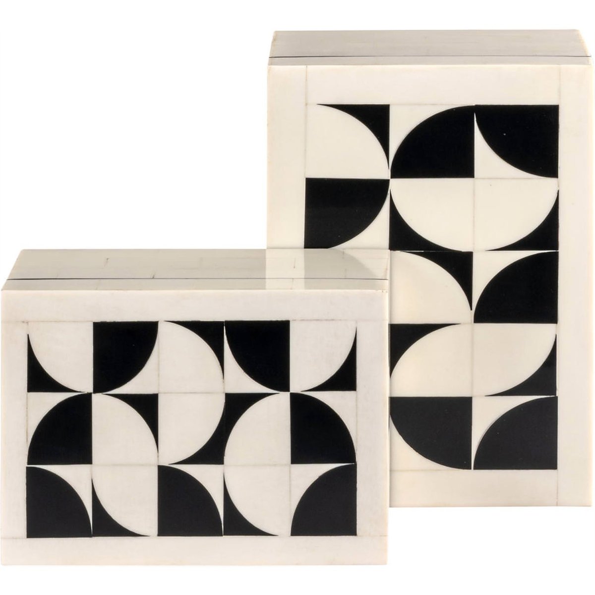Lot de 2 boîtes décoratives en bois blanc cassé et noir graphique, RECOLLECTION