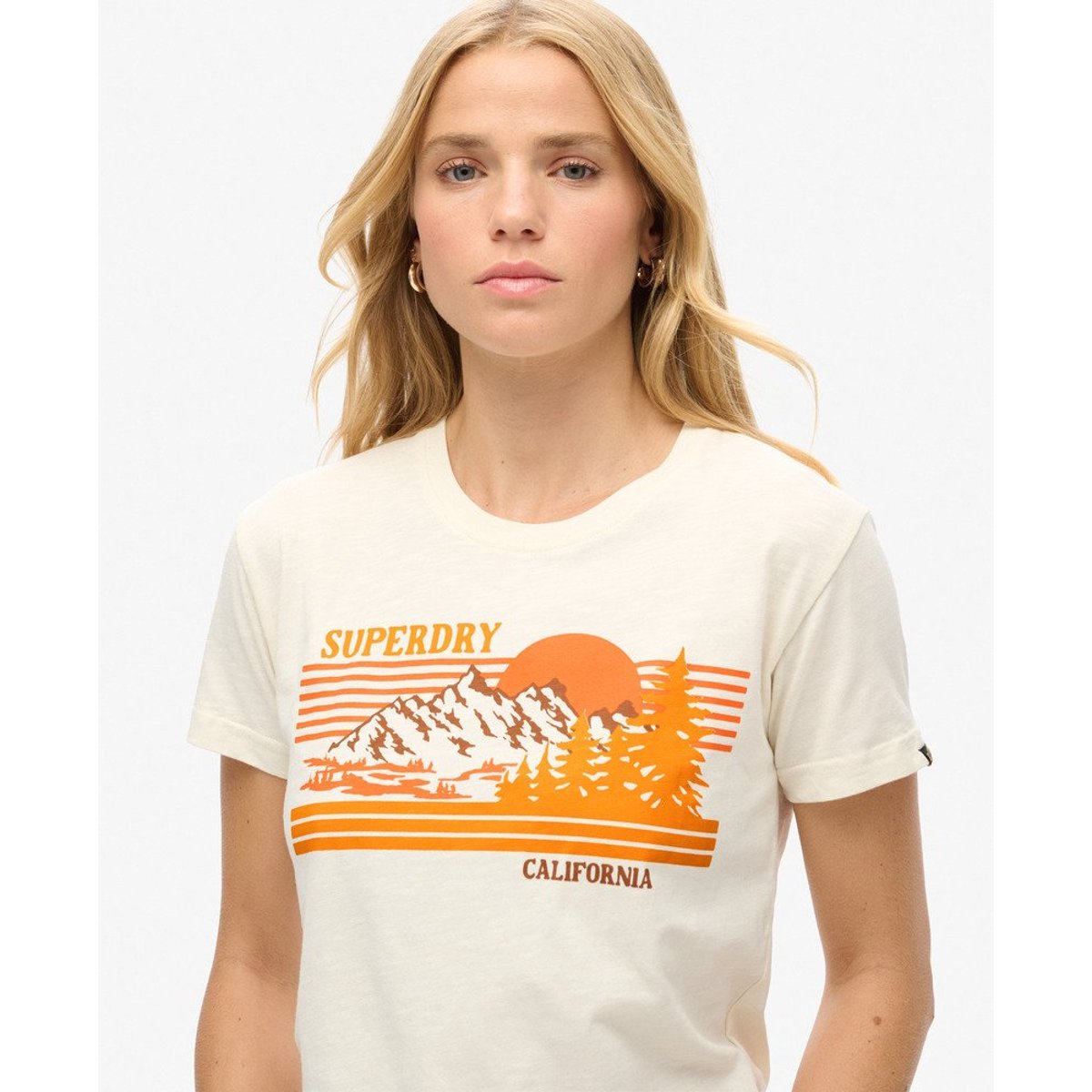 T-shirt ajusté à rayures Outdoor blanc pierre, SUPERDRY