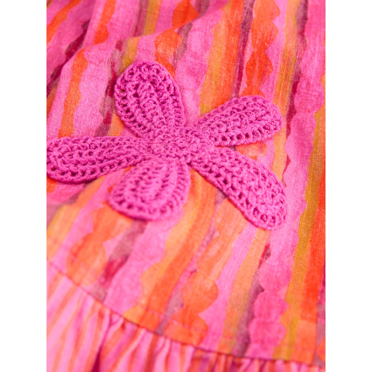 Ensemble haut et pantalon rayures roses/orange/fleurs au crochet, NEXT