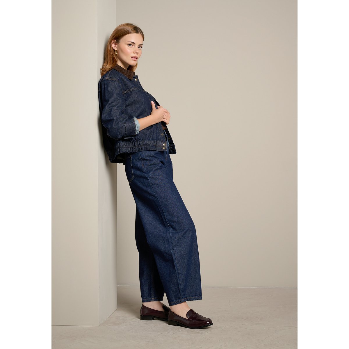 Veste en denim à col contrasté dark blue, LOLALIZA