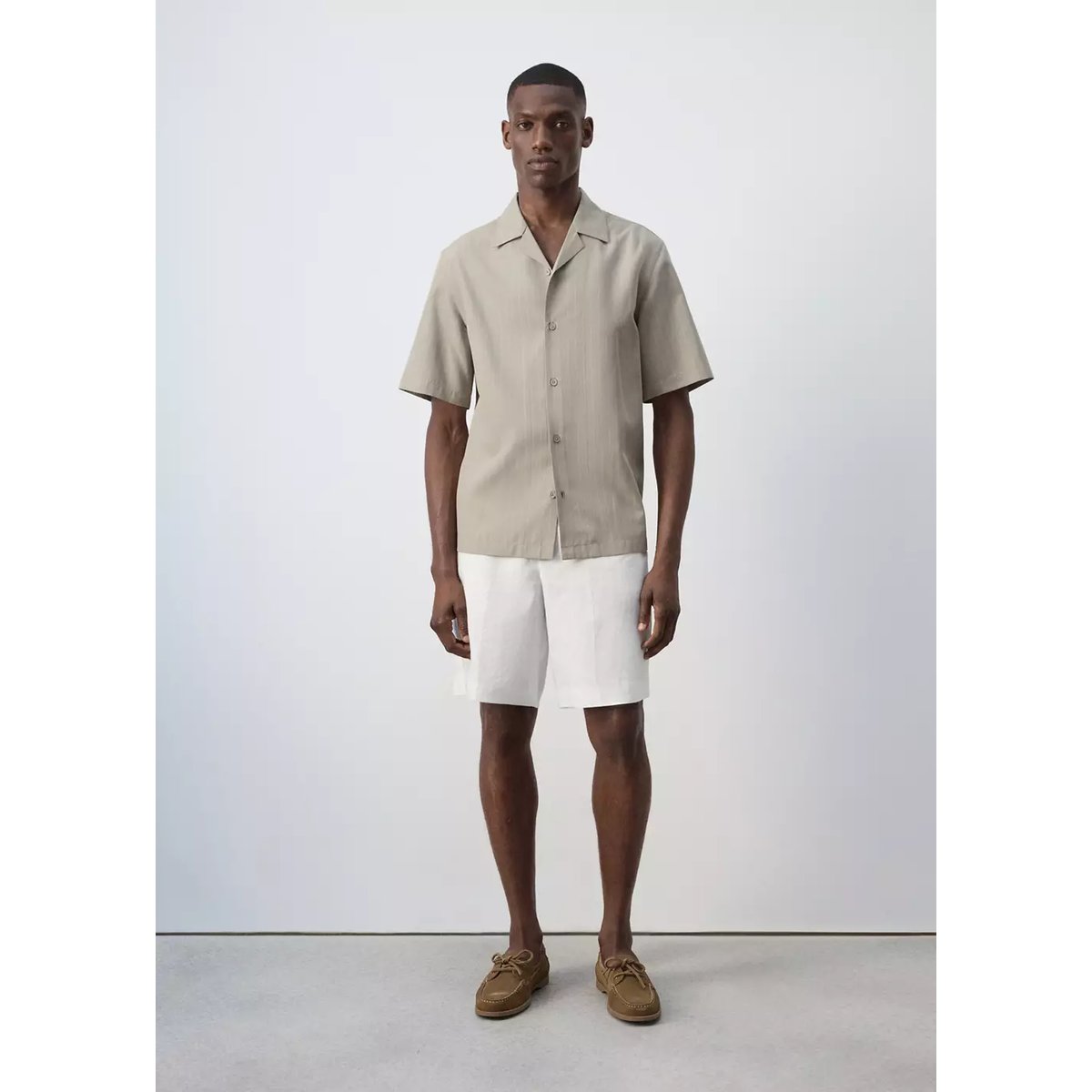Chemise en mélange de lyocell à rayures marron moyen, MANGO MAN