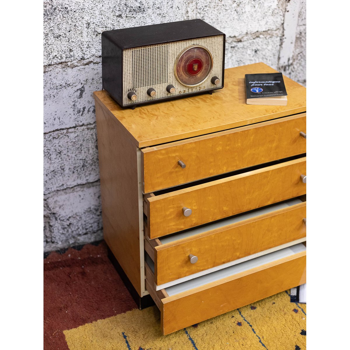 Commode cubique Olga N°1130 - Bon état bois clair, DEBONGOUT