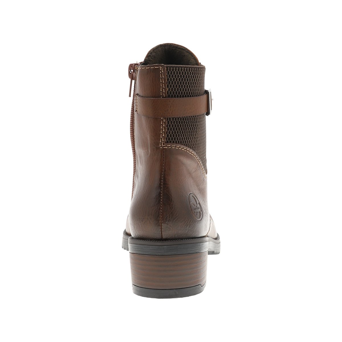 Bottines marron à talon décroché moyen munies de lacets et d'un zip latéral marron, RIEKER