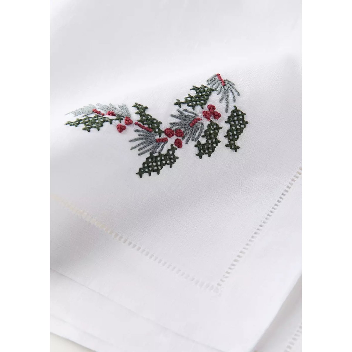 Lot de 2 serviettes en lin avec broderie blanc, MANGO HOME