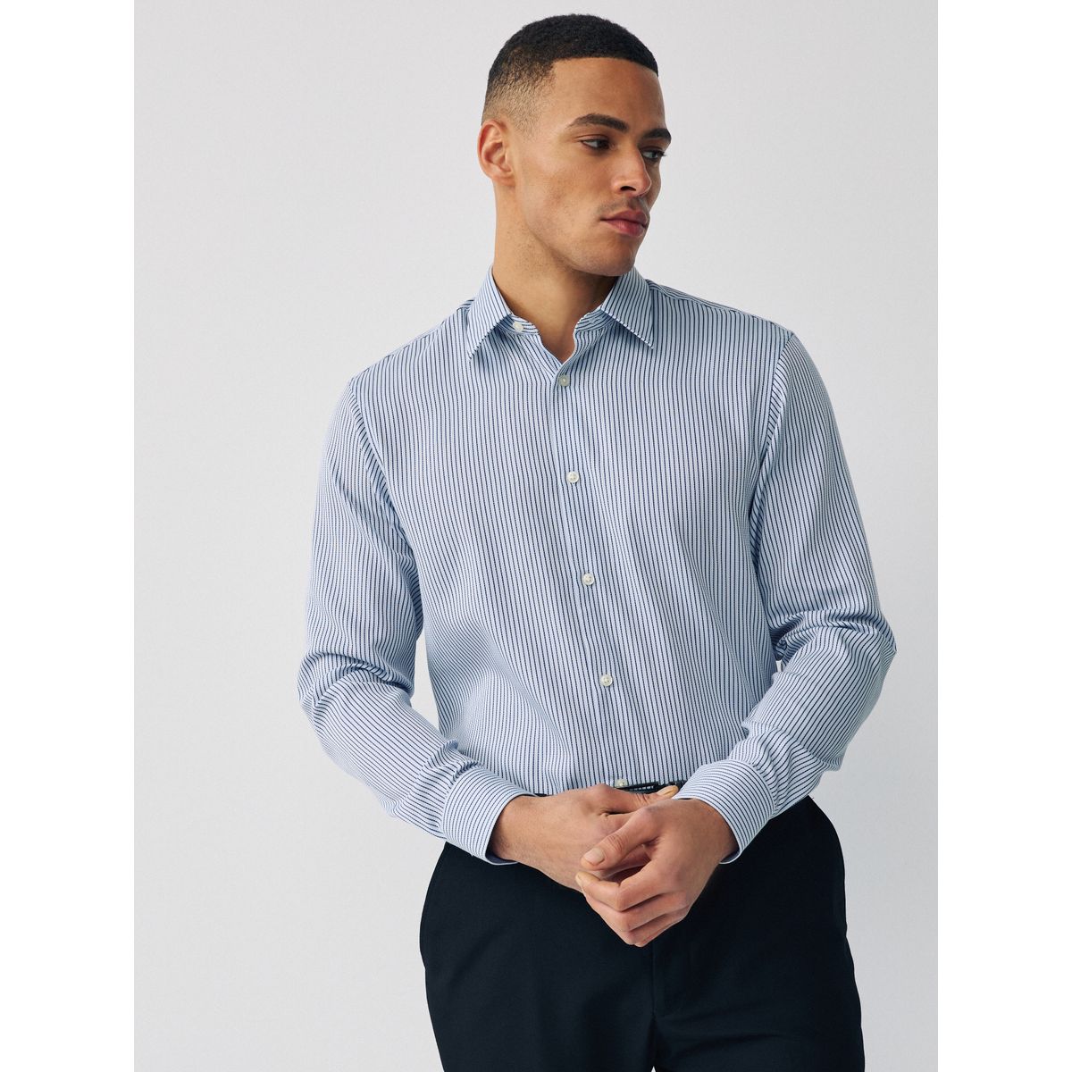 Chemise habillée à poignet simple, lot de 2 texture bleue/rayure bleue, NEXT