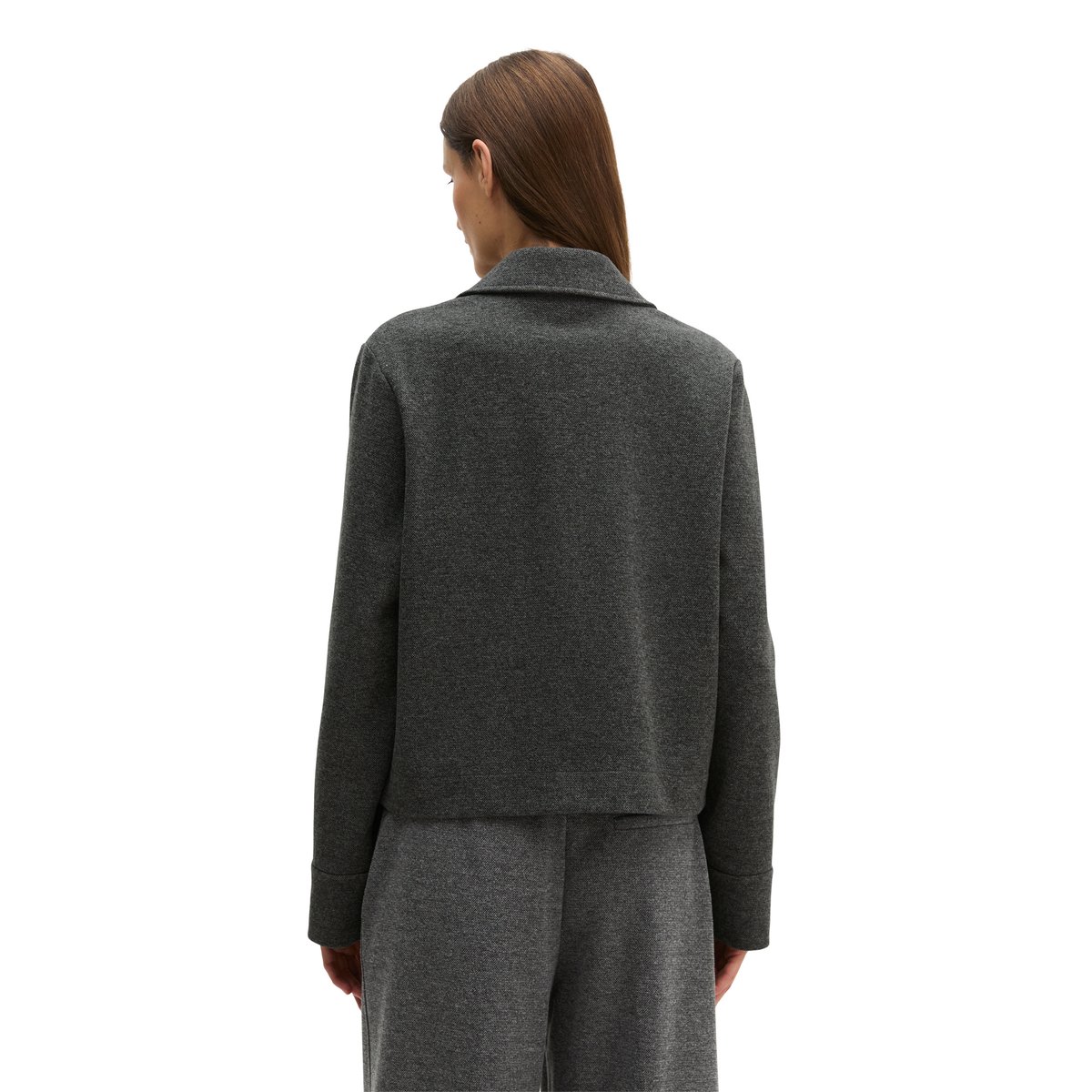 Blazer court en jersey de tweed Mélange extensible de coton bio, polyester et viscose gris, MARC O'POLO