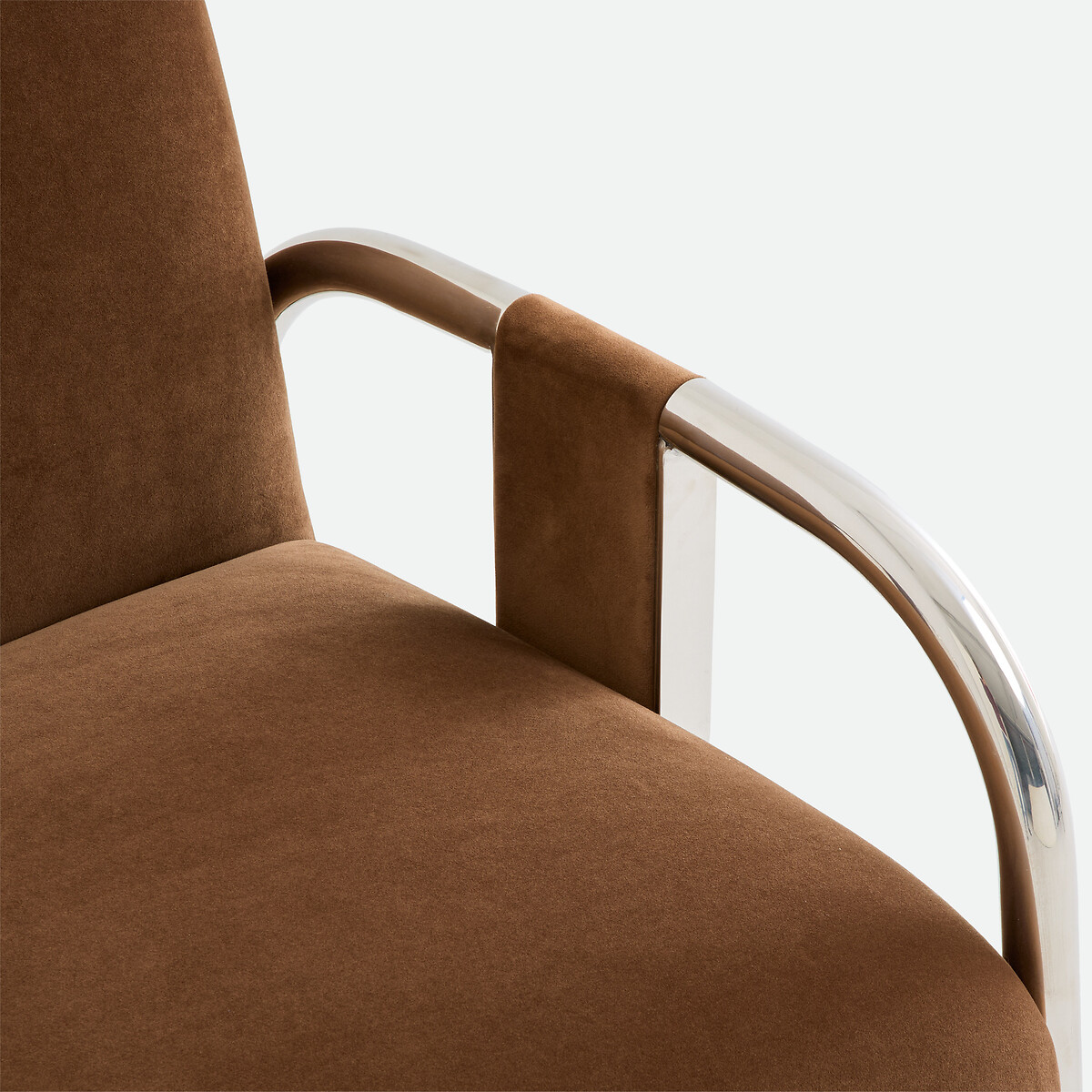 Fauteuil lounge, en velours et métal acier chromé, VINDY marron/chrome, LA REDOUTE INTERIEURS