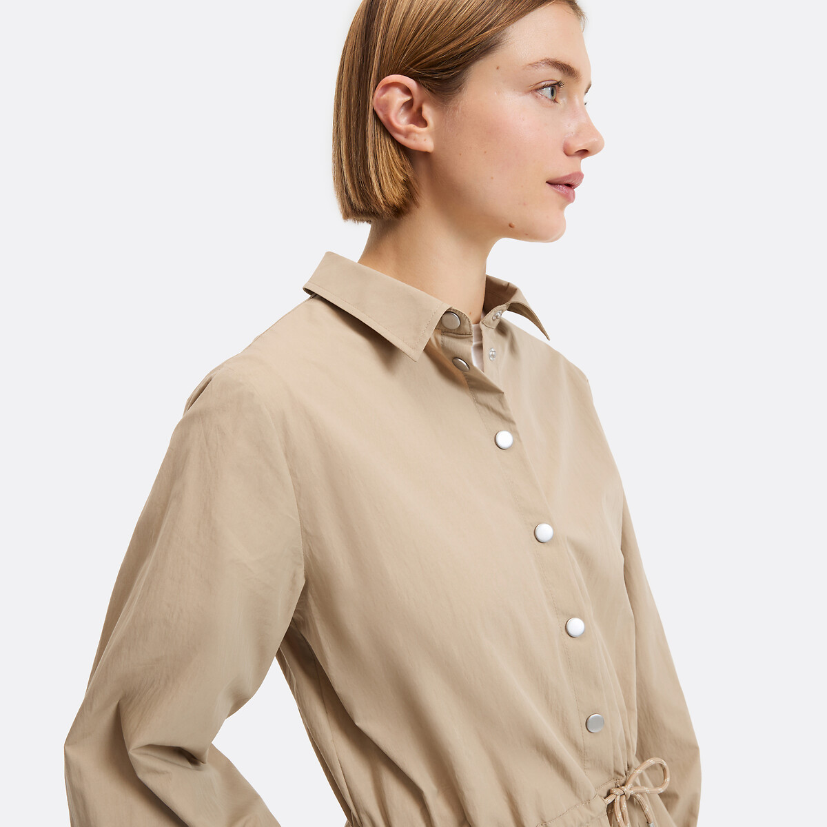 Robe courte manches longues à taille coulissée beige, LA REDOUTE COLLECTIONS