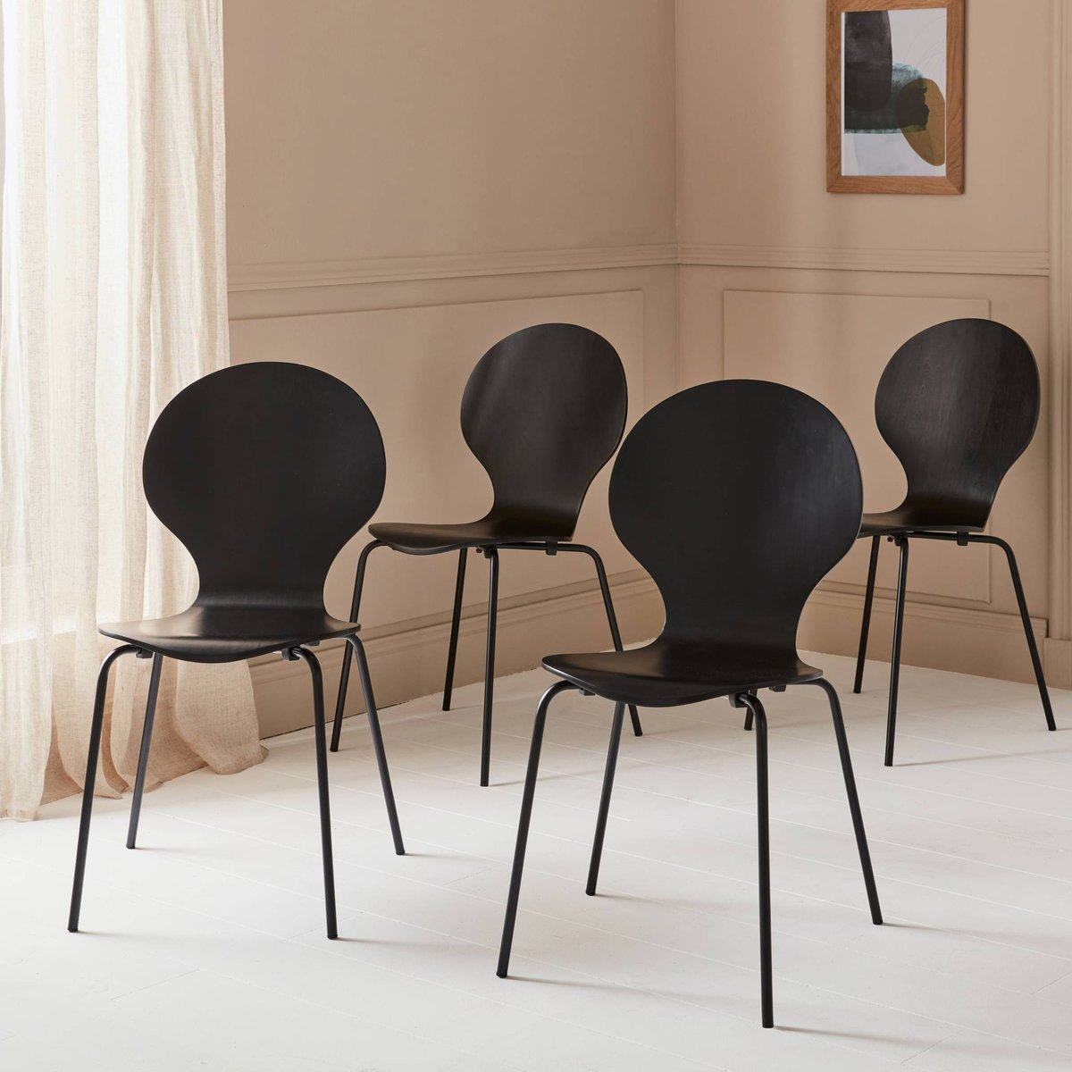 Chaise rétro empilables bois d'hévéa et contreplaqué (lot de 4) NAOMI noir, SWEEEK