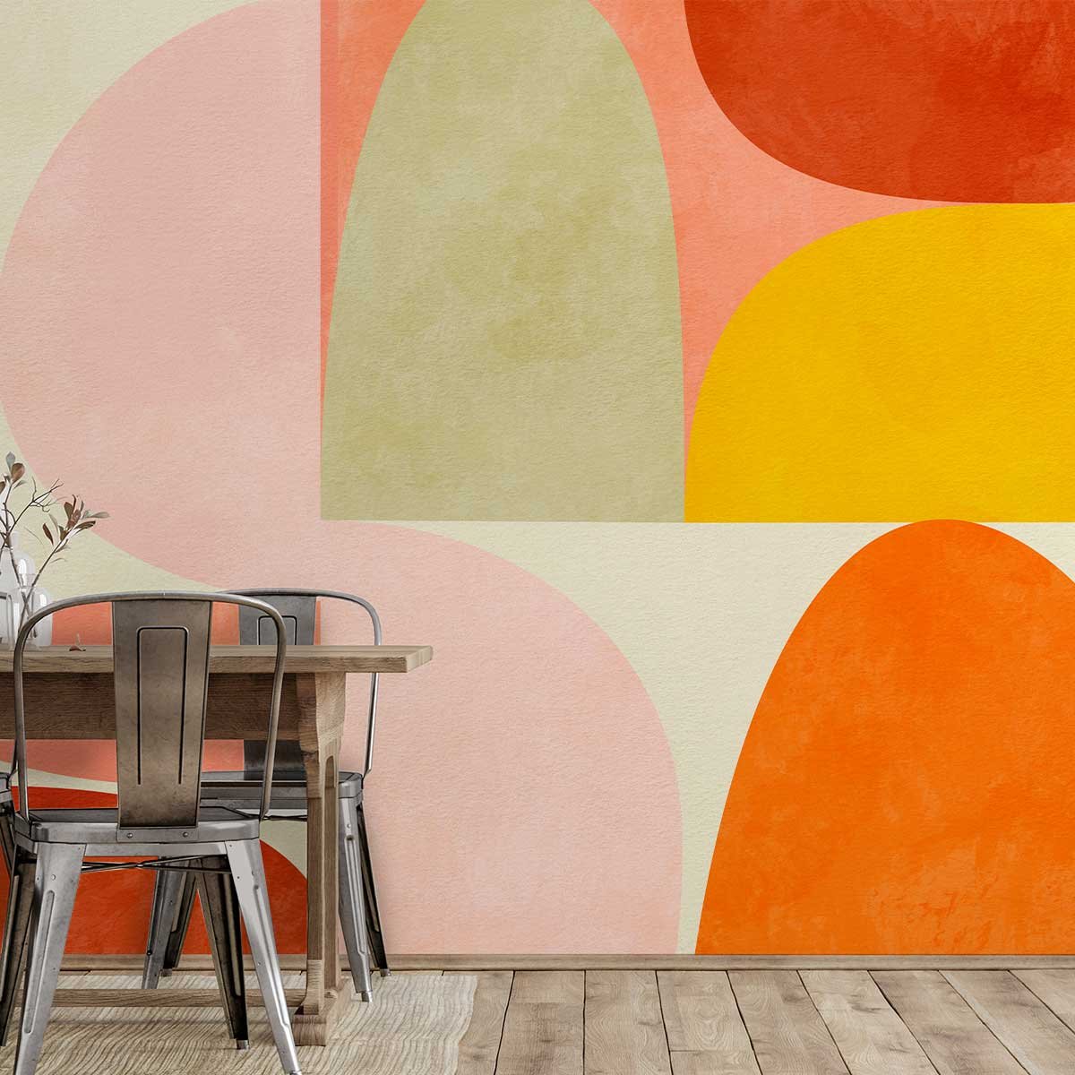 Papier peint formes couleurs oranges intissé, HEXOA