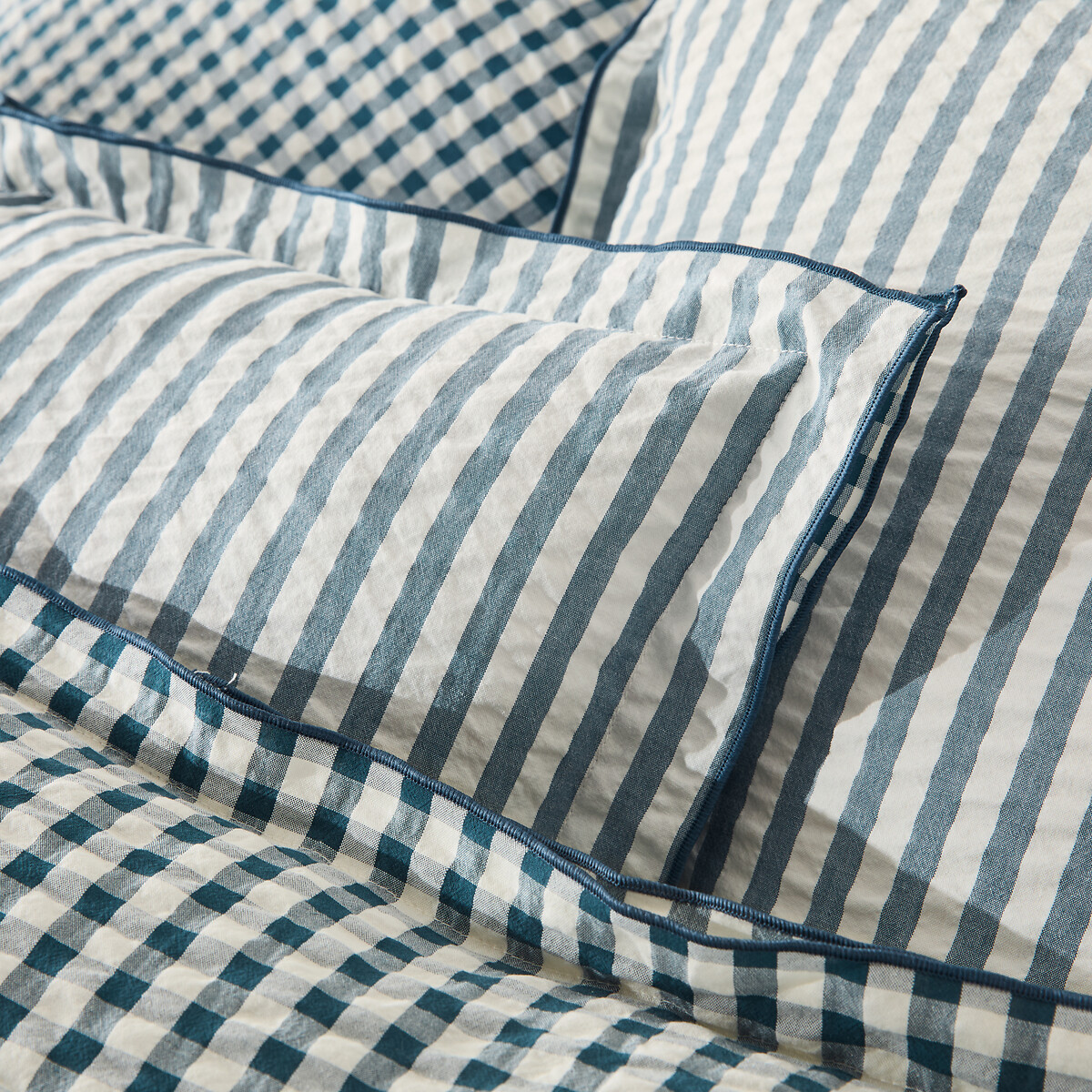Taie d'oreiller coton seersucker, COTTAGE BLEU bleu, LA REDOUTE INTERIEURS