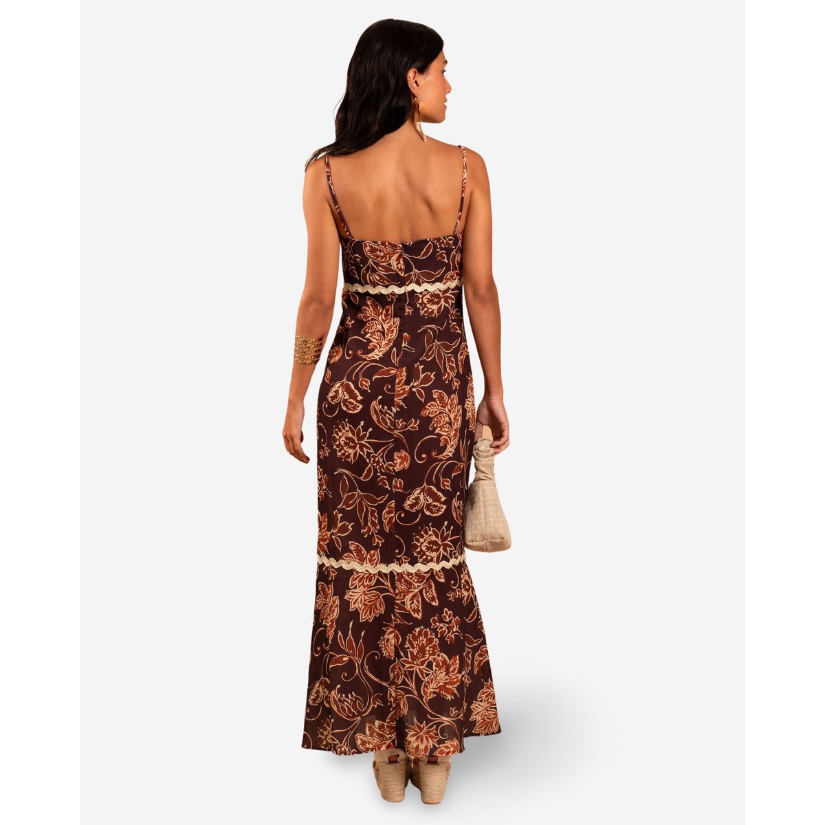 Robe Longue avec Taille Empire et Volant imprimée, THE-ARE