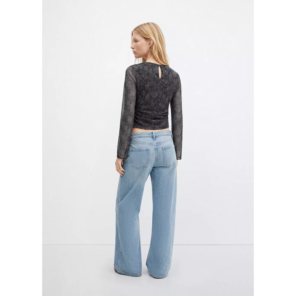 Blouse paisley col bateau noir, MANGO TEEN