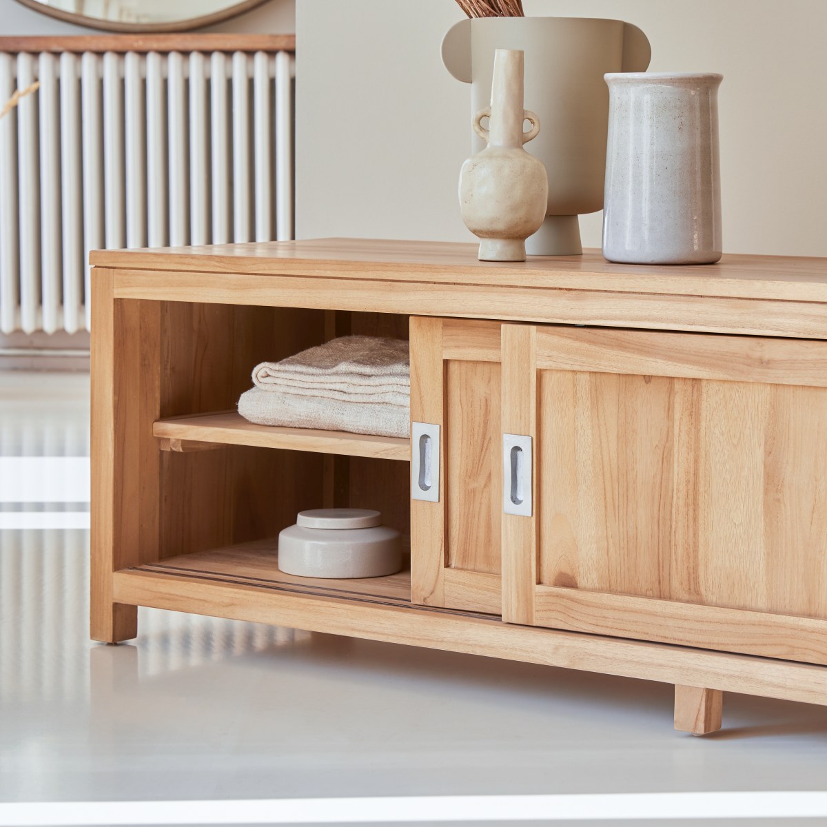 Meuble Hi-FI, TV en Teck massif, COFFEE TEK naturel, TIKAMOON