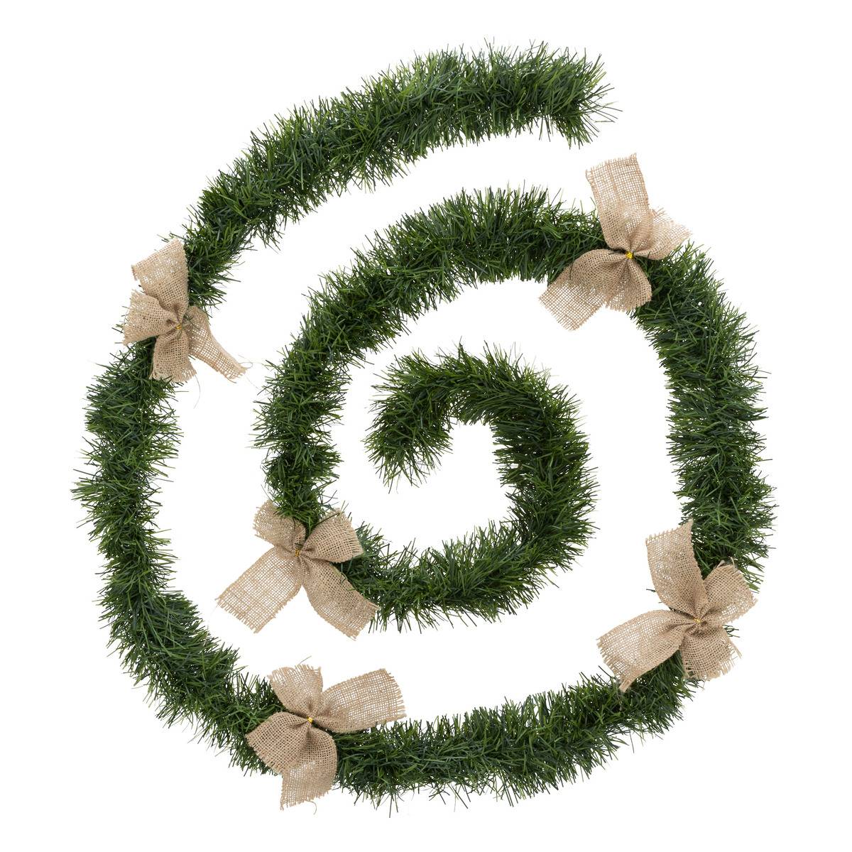 Guirlande de Noël boa vert nœuds en jute 100x4x2.7m vert, ATMOSPHERA