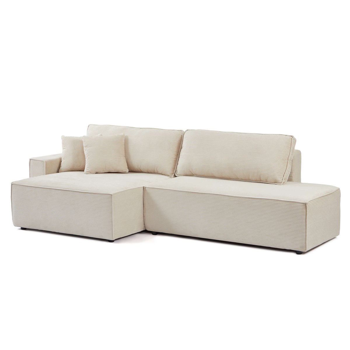 Canapé d'angle gauche convertible velours ZOLA beige, BAÏTA