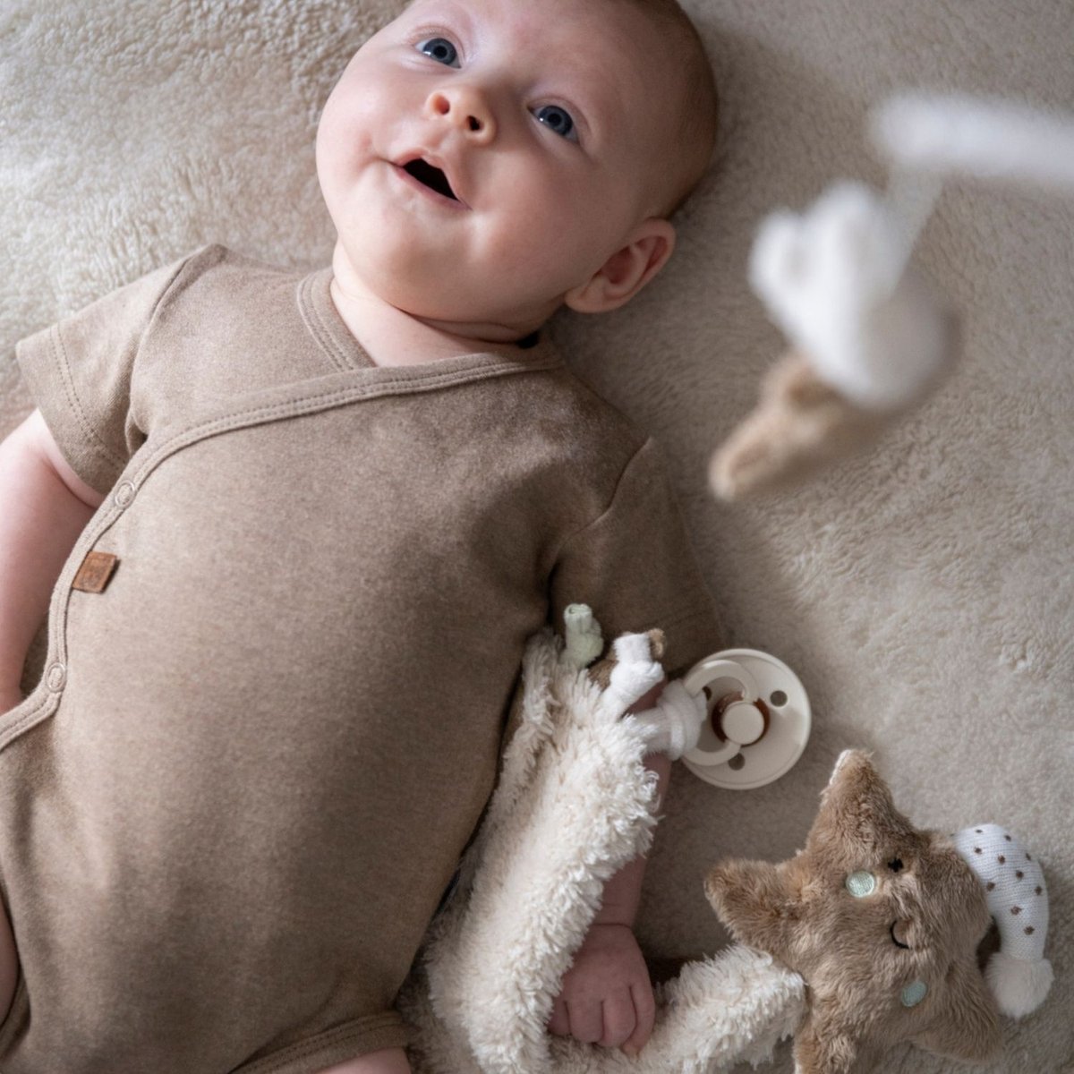 Doudou attache sucette beige, marron, noir, BABY'S ONLY