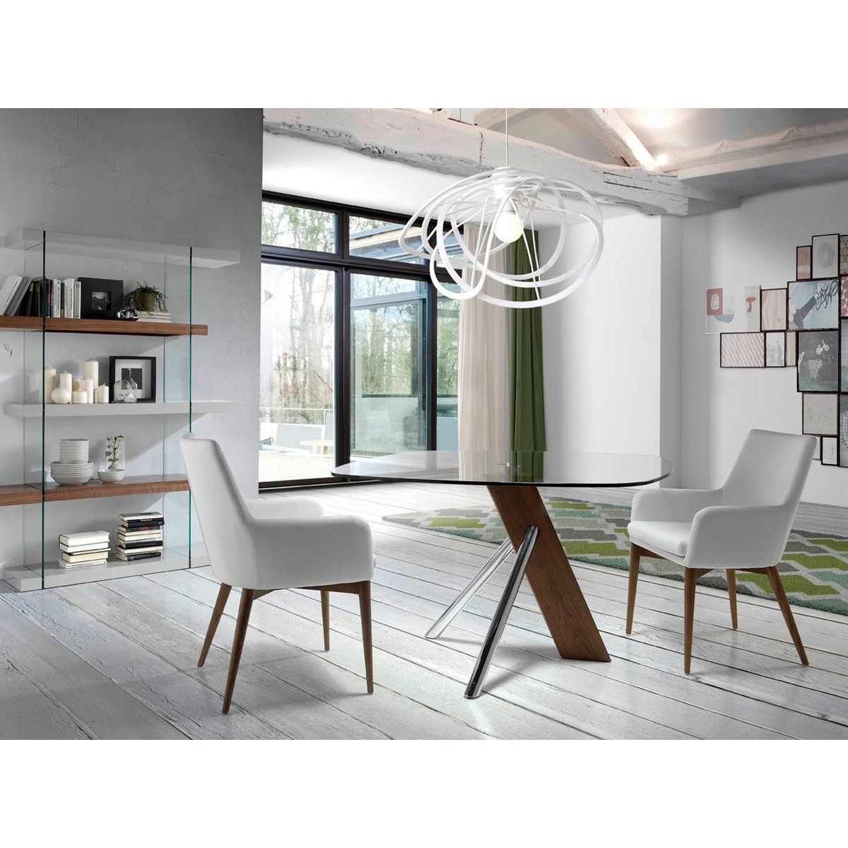 Chaise en similicuir blanc blanc | noyer, ANGEL CERDA